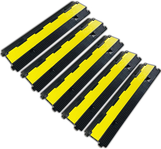 5 Pack Rubber Cable Ramp Hose Cable Protector Ramp 2 Channel 22000Lbs Load Capacity Traffic Speed Bump Wires Power Lines Extension Cord Cover for Indoor Outdoor