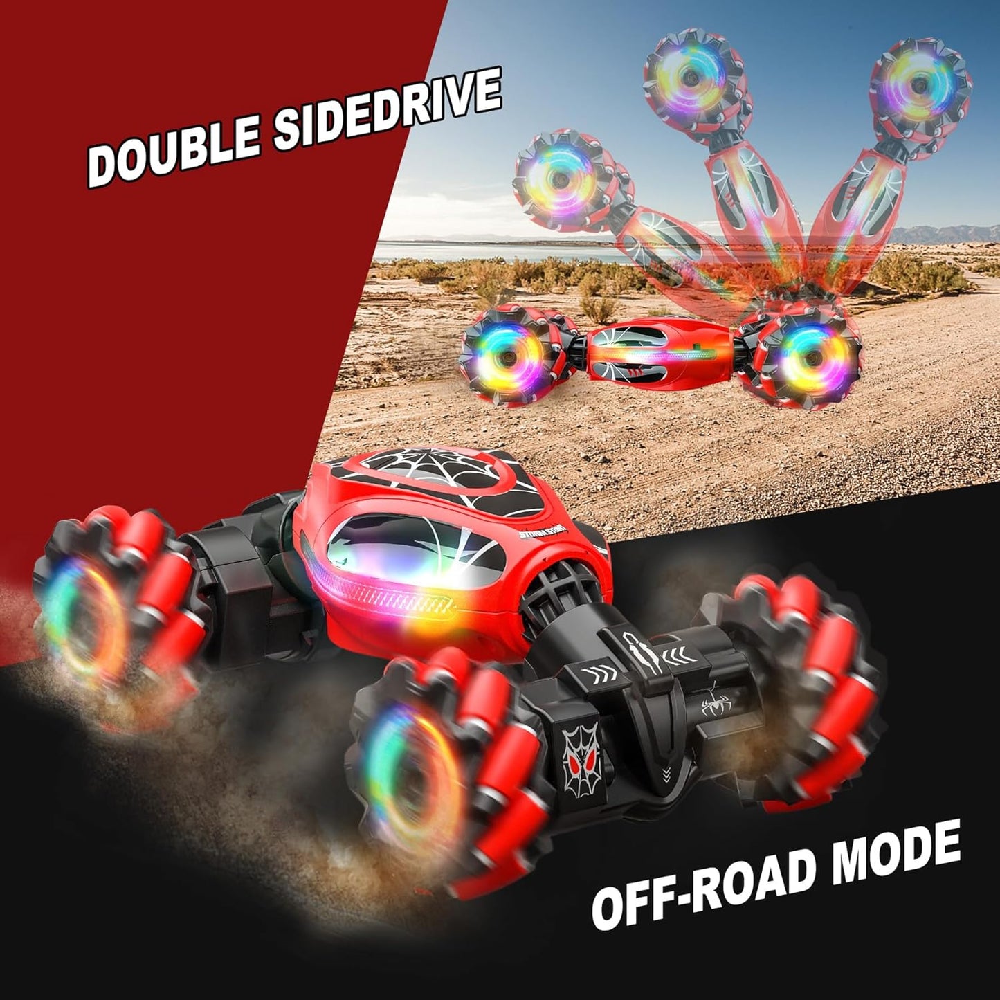 Spider Remote Control Car Gesture Sensing Hand Controlled Stunt Car, 4WD Drift Twist Off-Road Vehicle with Light Music, Birthday Xmas Gifts Suitable for Boys and Girls