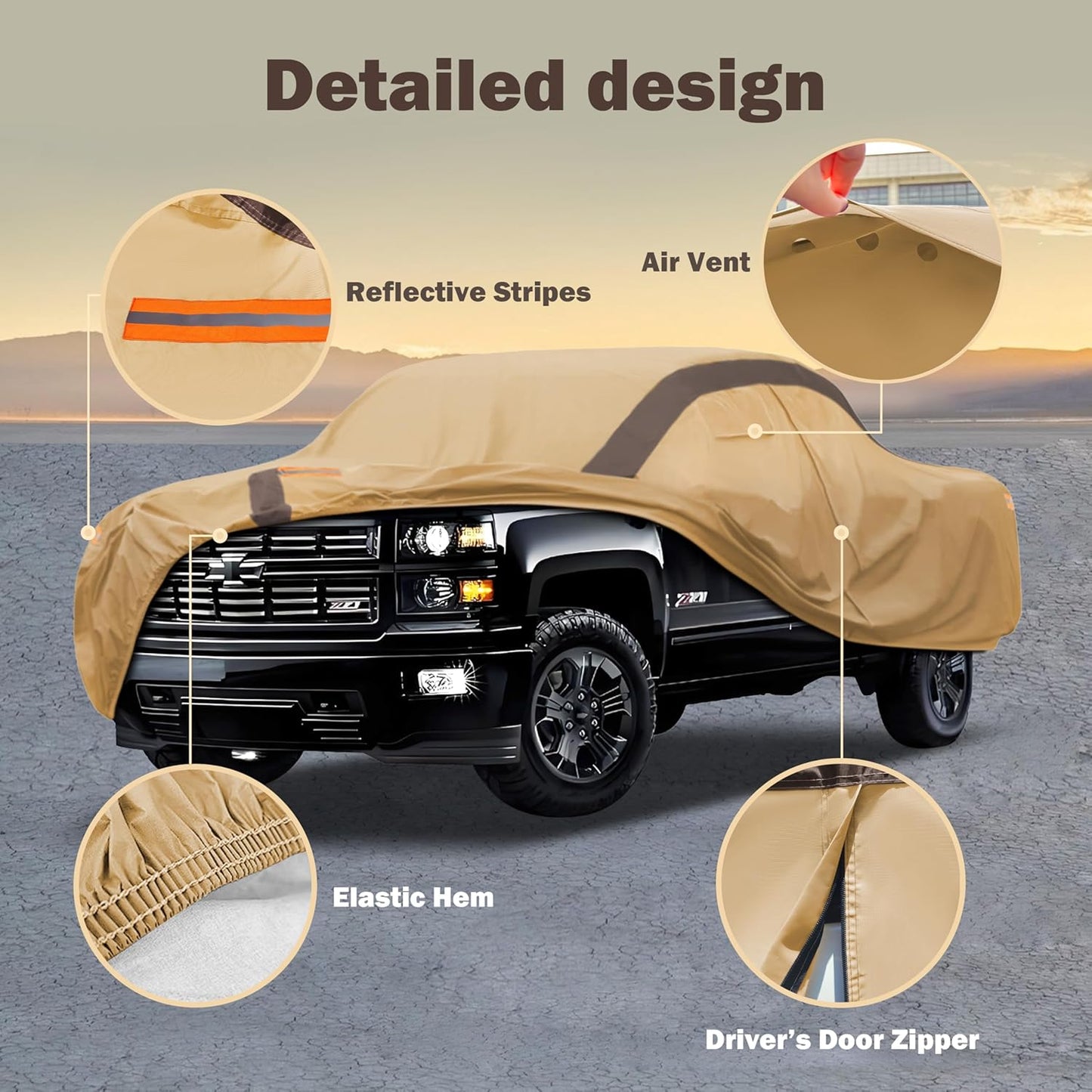 Silverado Car Cover Waterproof All Weather Compatible with Silverado, Outdoor Anti-UV Sun Rain Protection Truck Cover(Camel with Brown)