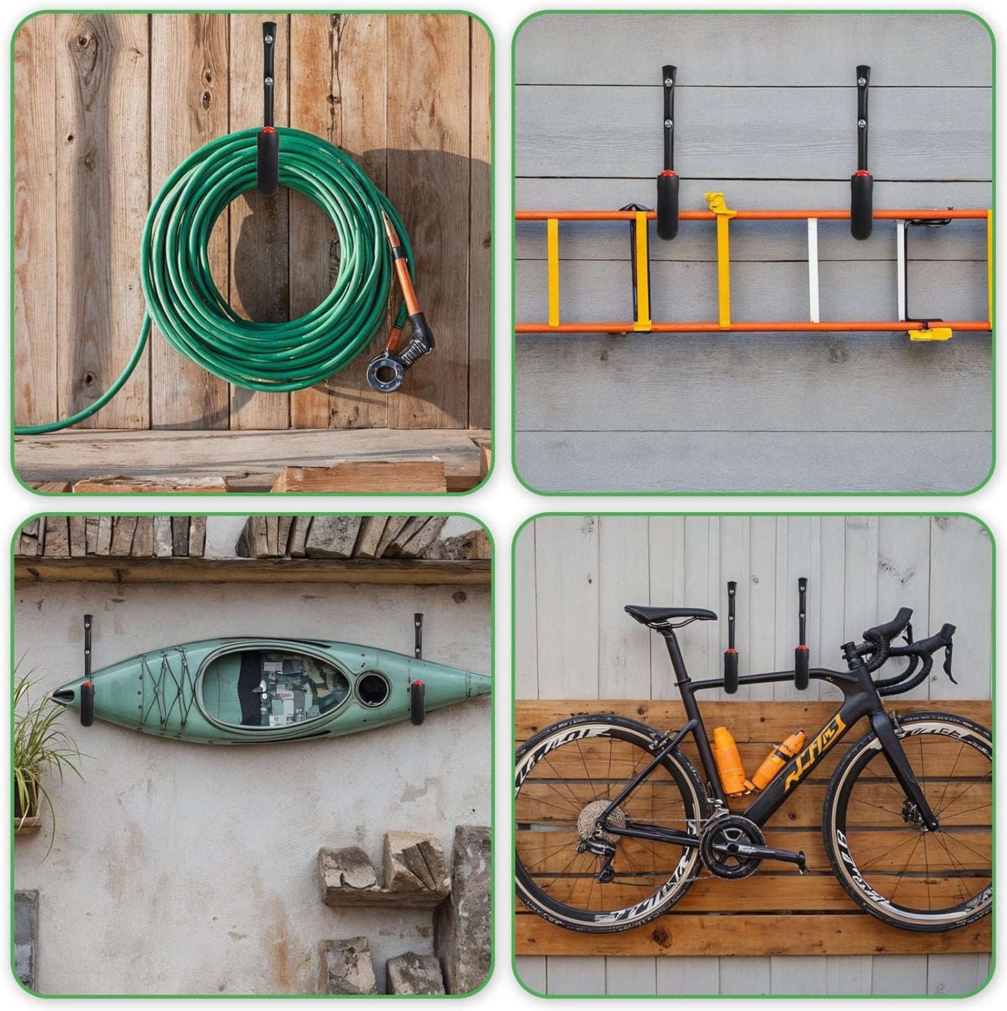 10 Pack Heavy Duty Garage Hooks, 9.8" & 3.5" Kayak Storage Hook, 100LB (9.8") Capacity Wall Mount Storage Hooks for Kayak, Bike, Ladder, Chair Hanging, Black, Indoor/Outdoor