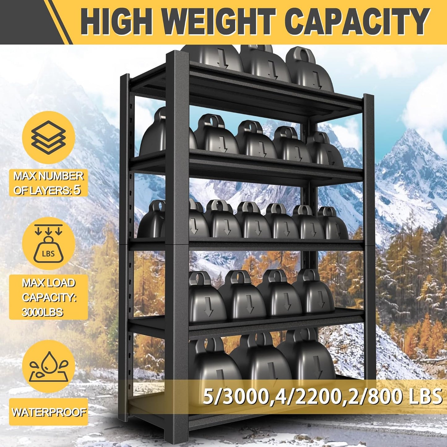 72" H x 48" W x 20" D 5-Tier Heavy Duty Garage Shelving Unit, 3000 LBS Capacity Metal Storage Rack,Adjustable Steel Shelves for Garage, Warehouse, Basement, Pantry, Workshop.4 Pack