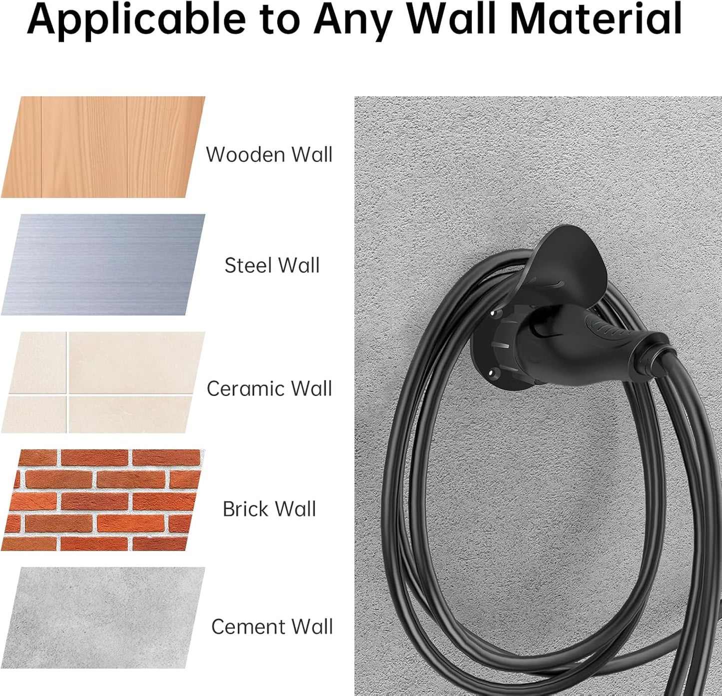 LJH EV Charger Holder Wall Mount for SAE J1772 Electric Car Plug Nozzle Holster Dock and EV Cable Holder, Outdoor/Indoor (Black)