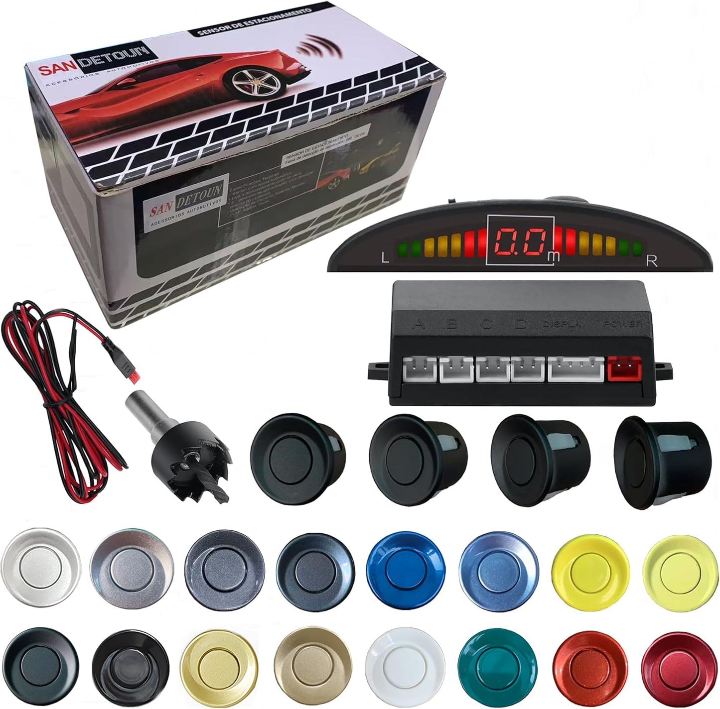 Car Reverse Backup Parking Sensor Radar System kit The LED Display with 3 Colors can Both Shows Distance Data and warn You with beep Sound Adjustable Volume Compact and Easy to Install(Matte Black)