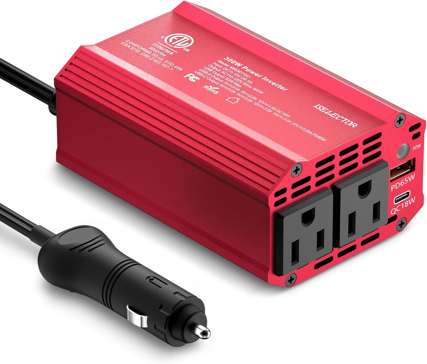 300W Car Power Inverter, USB-C PD65W QC 18W Converter Car Charger, DC 12V to 110V for Vehicles, Power Adapter for Car Charging
