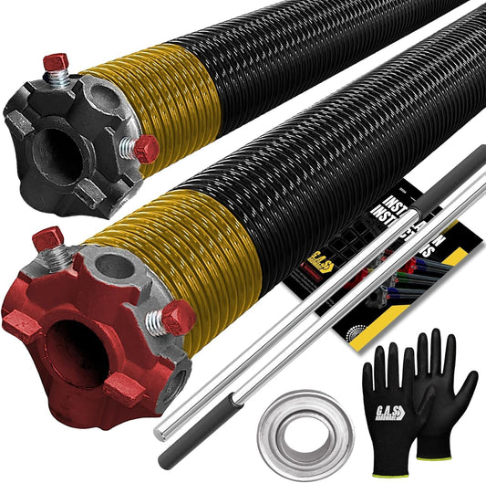 Garage Door Torsion Springs 250x2x36 for Left and Right Side of Garage Door with Winding Bars, 1" Steel Bearing, and Gloves Heavy Duty Precision E-Coating 5-Year Warranty Min. 30,000 Cycles (Pair)