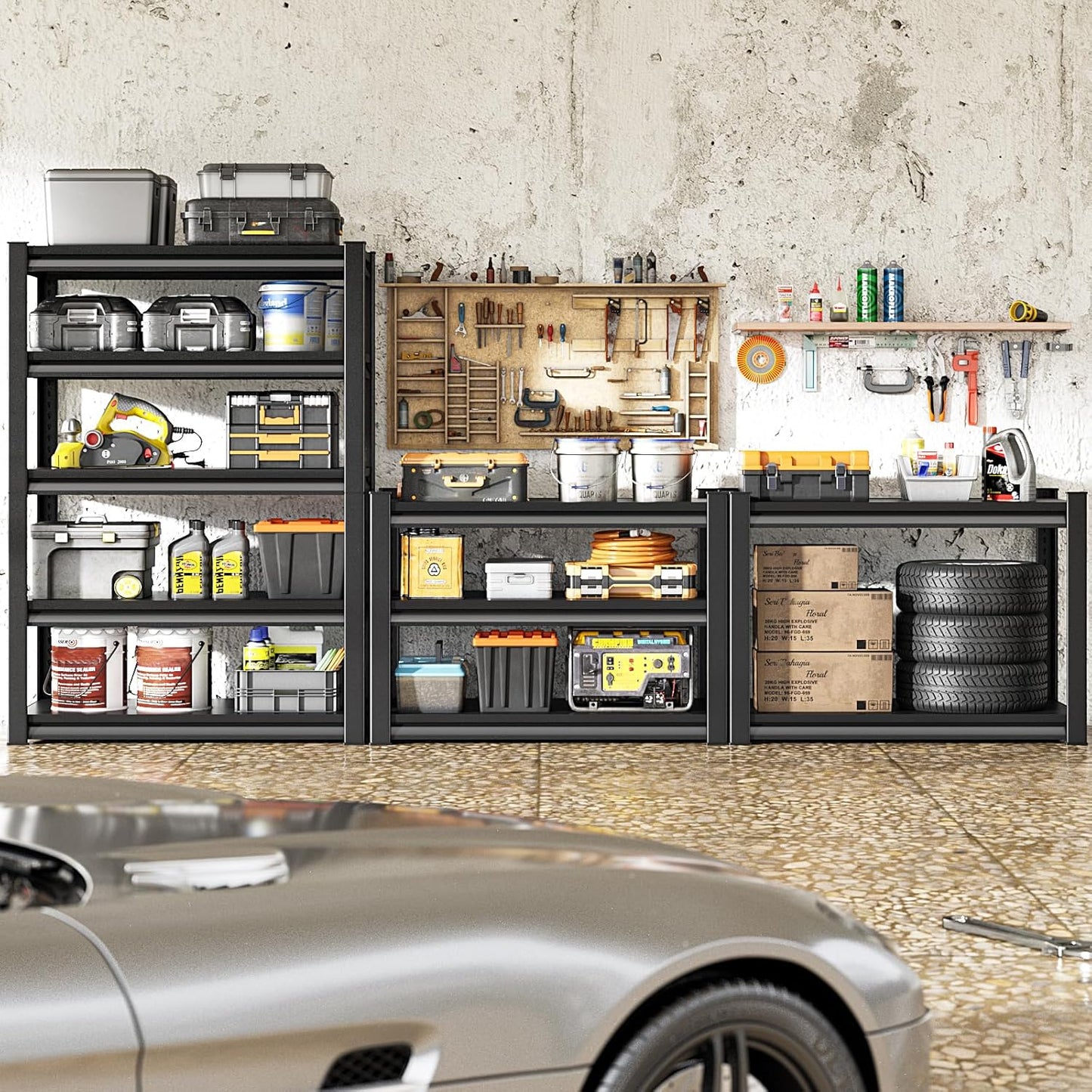 Garage Storage Shelves Heavy Duty, 48”W Shelving Units and Storage Rack, 2800LBS Loads Shelving Units, Adjustable 5-Tier Metal Shelves for Industrial Storage, 48”W×18”D×78”H,Black