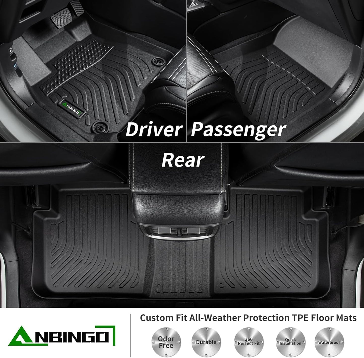 ANBINGO® Floor Mats & Cargo Liner for 2016-2022 HR-V FWD, LX | Sport | EX | EX-L, HRV All Weather TPE Car Mats Waterproof Non-Slip Trunk Mat, Set