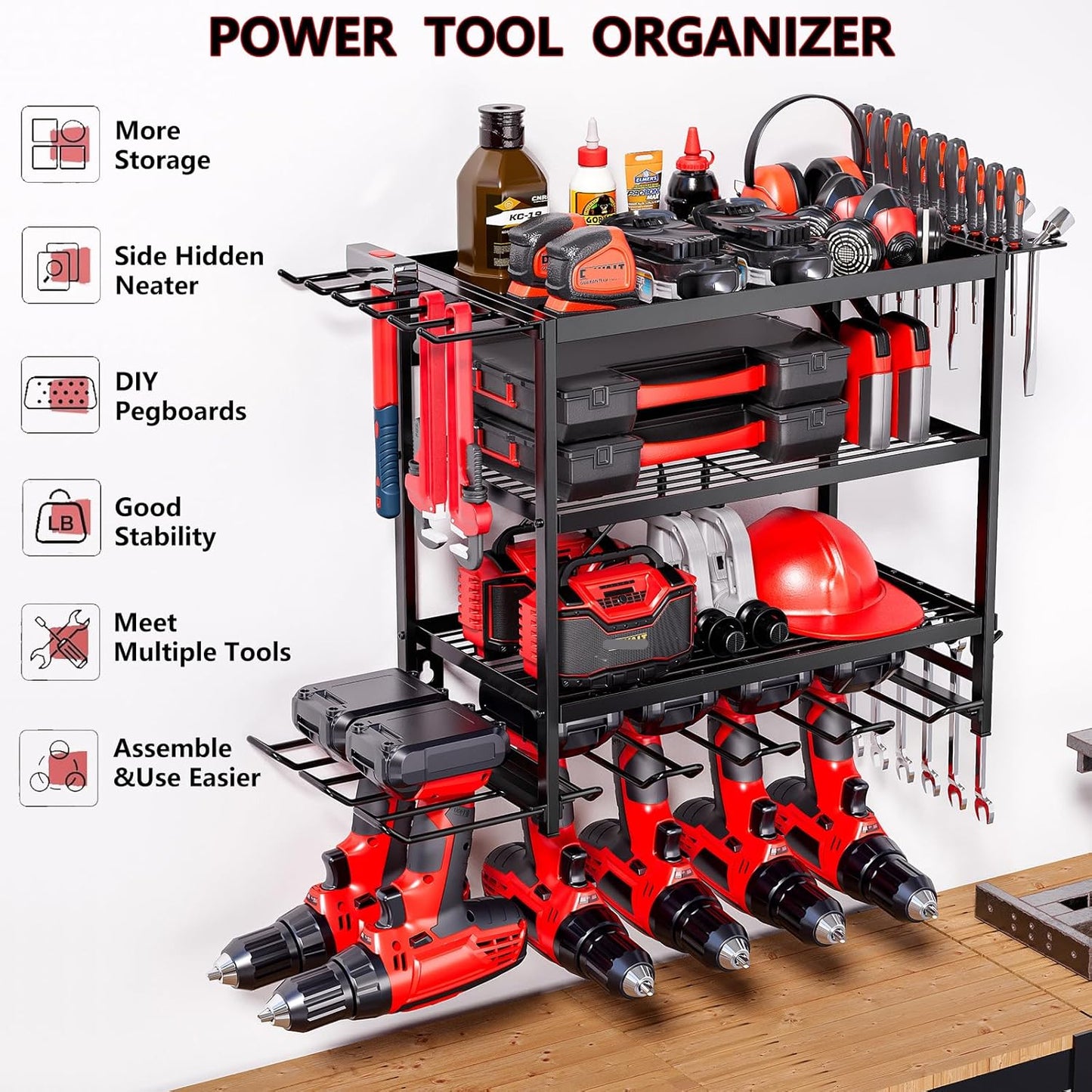 Power Tool Organizer - Garage Tool Holder and Storage (Black, B)