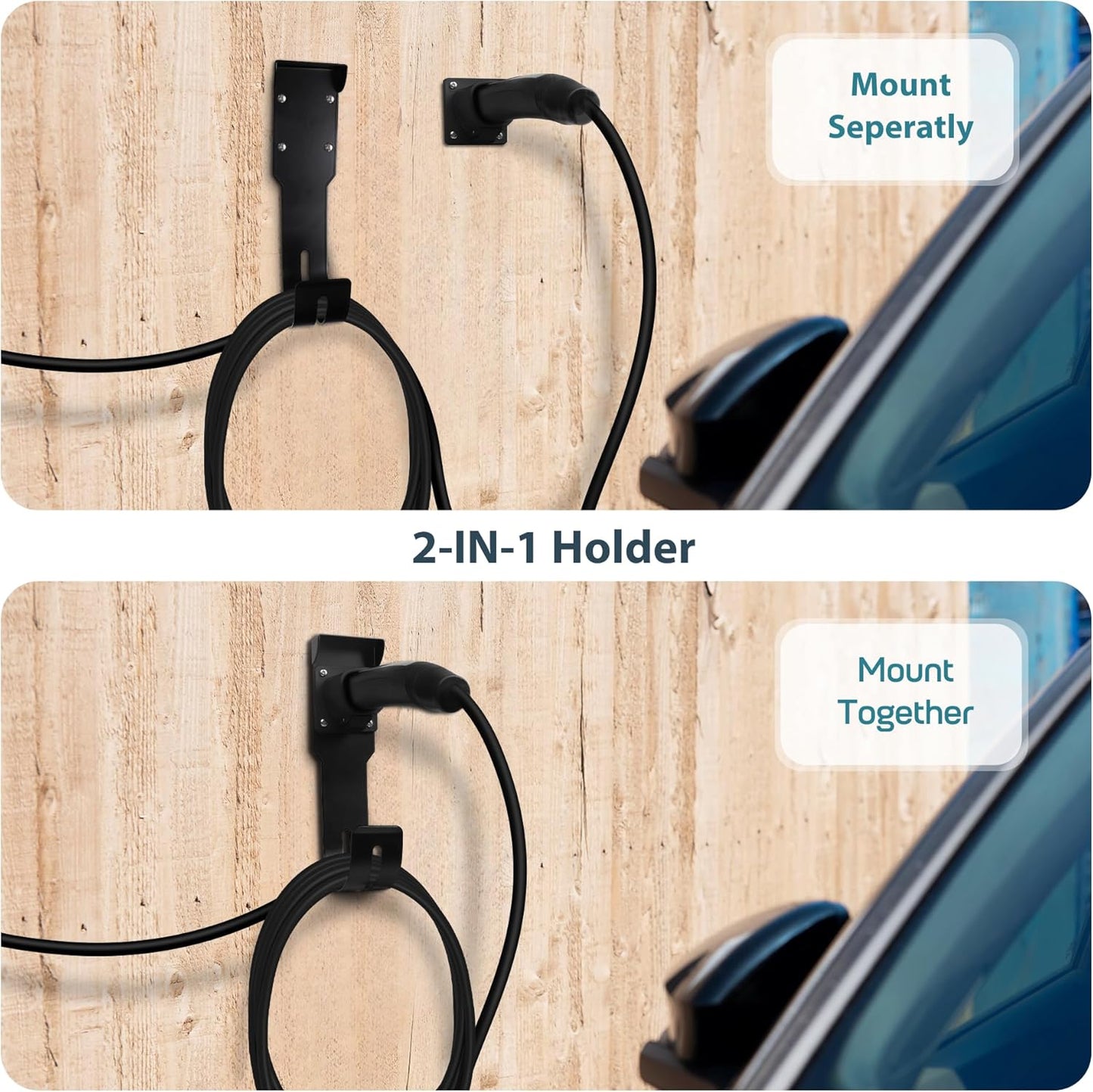 Tesla Charger Holder Wall Mount Kit, Black Mobile Connector Charging Cable Cord for Tesla Model for Indoor Outdoor Garage, Wall Mount Cable Organizer Bracket with UMC Holder