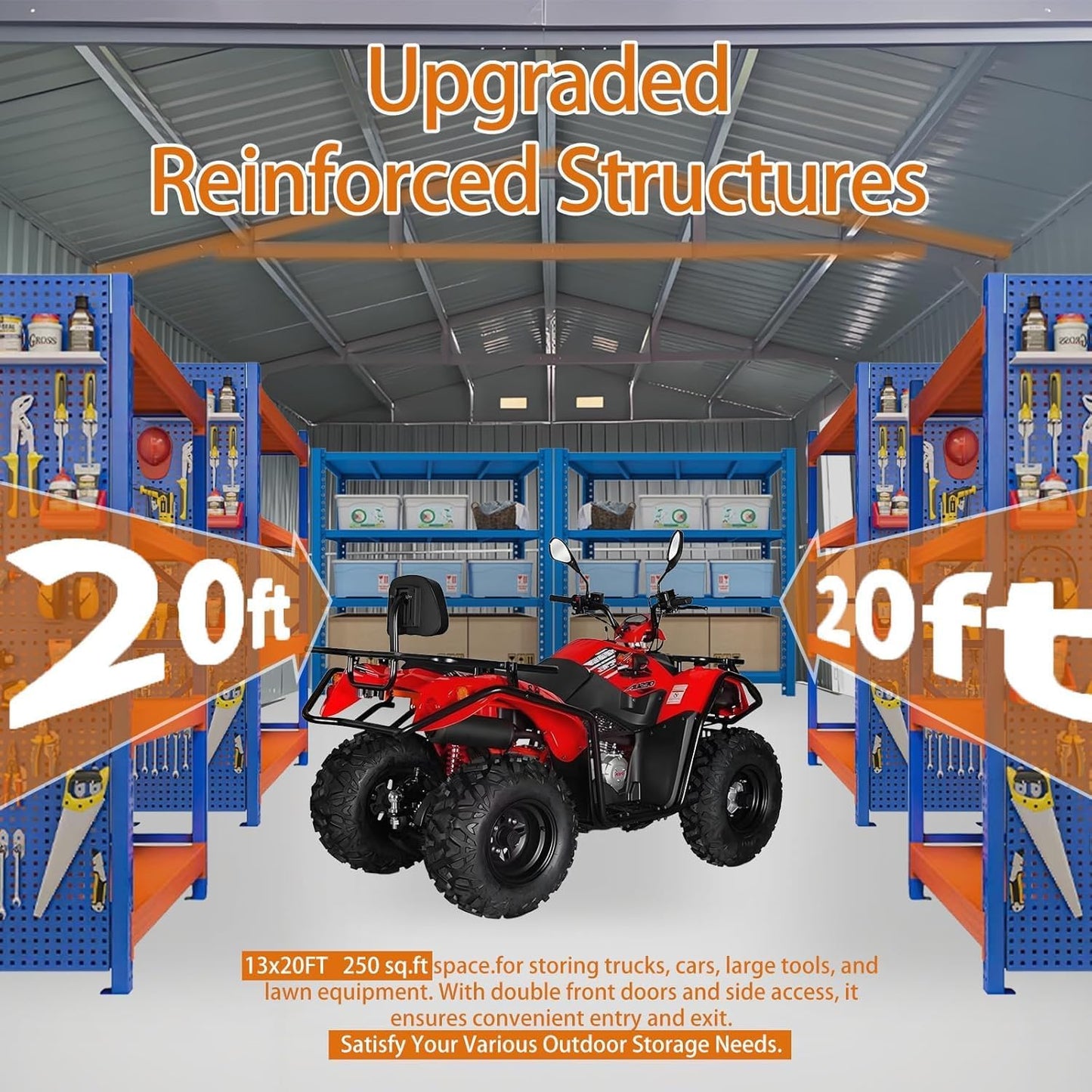 KUIKUI 20x13ft Heavy Duty Outdoor Garage Metal Shed, Sheds and Outdoor Storage with 2 Doors and 4 Vents Without Floor, Car Sheds Outdoor Garage