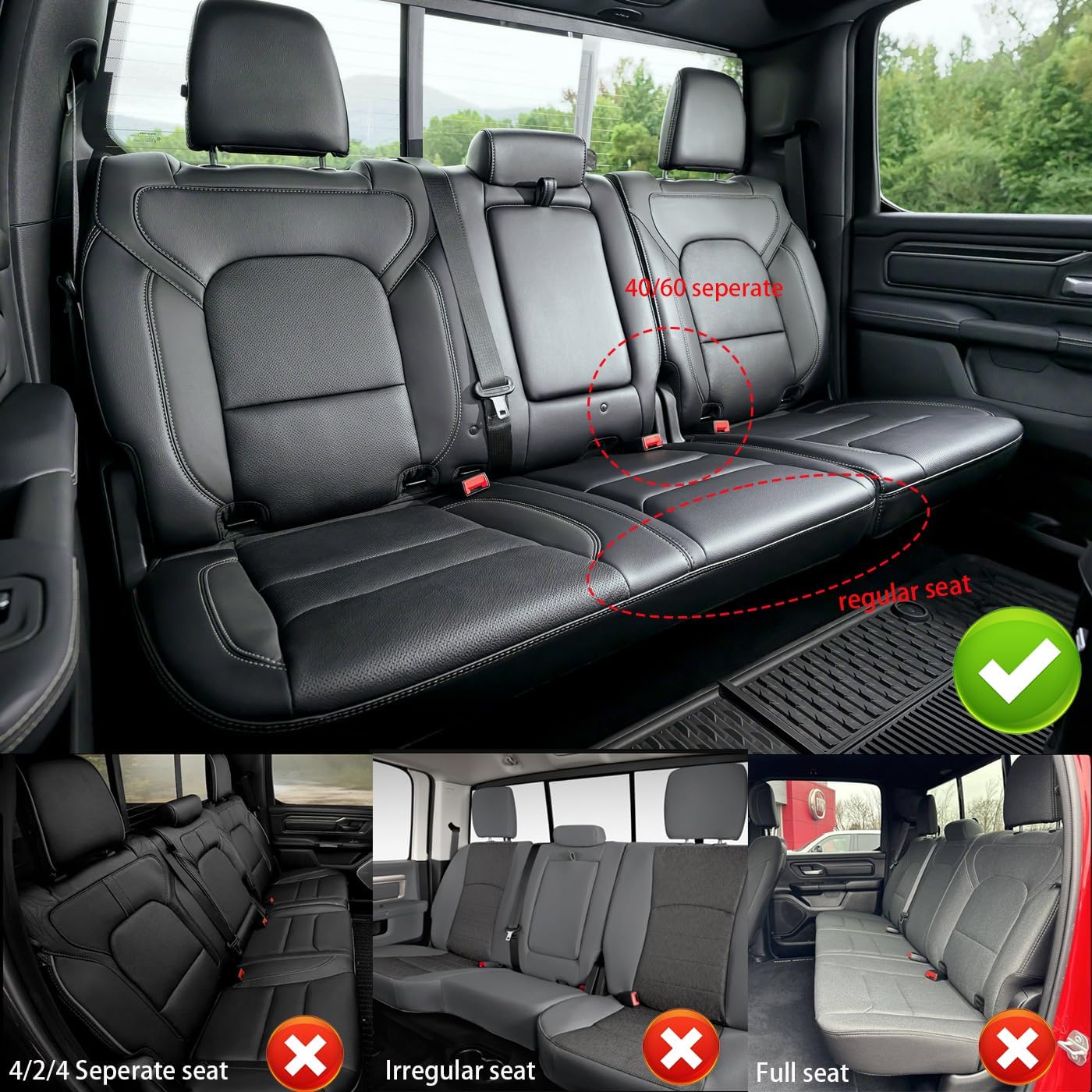 Custom Fit Seat Covers for Dodge RAM 1500 2019 2020 2021 2022 2023 2024 2025 Leather Cars Seats Cover Full Set Black