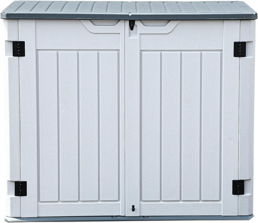 DWVO Outdoor Weather-Resistant Horizontal Storage Shed, 35 Cu Ft Capacity, Lockable and Waterproof, Suitable for Storing Garden Tools, Light Gray