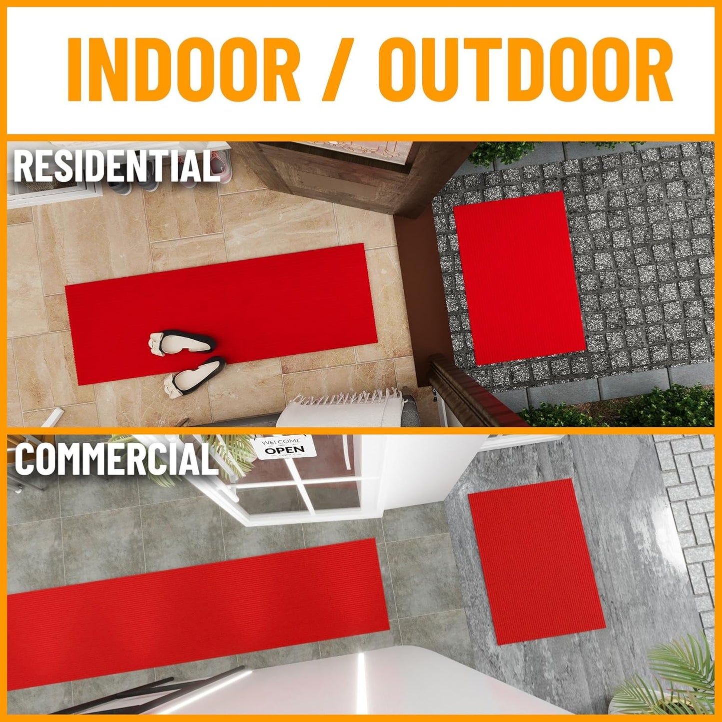 Ottomanson 6'6" x 10' Mud Mat Area Rug Scraper Carpet - Non-Slip, Dirt Trapping for Indoor & Outdoor Use - Ideal for Entryway, Garage, Kitchen, Patio & High-Traffic Areas, Red