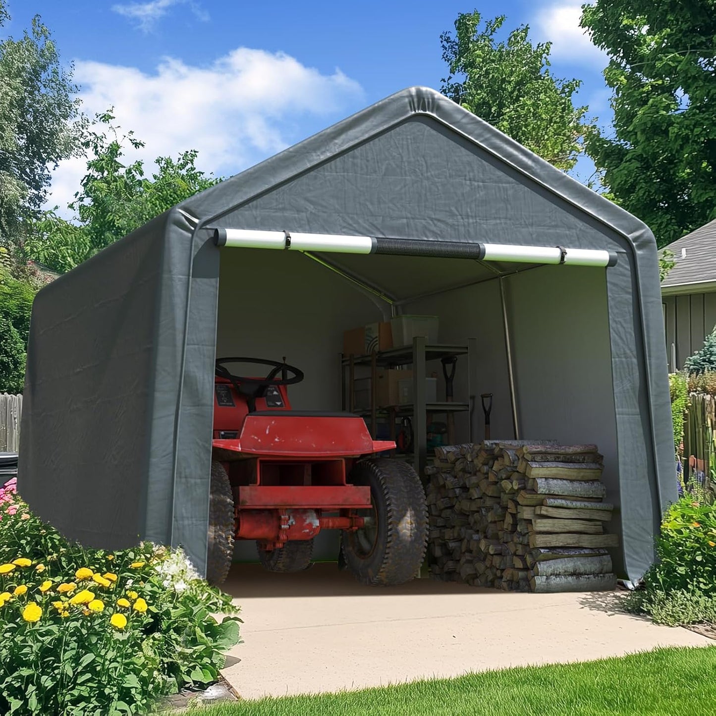 Quictent Heavy Duty 10x10FT Carport Shelter with Roll-Up Mesh Windows & Reinforced Frame, Portable Garage Canopy for Motorcycle Storage, Outdoor Equipment, Patio Furniture Cover - Dark Gray
