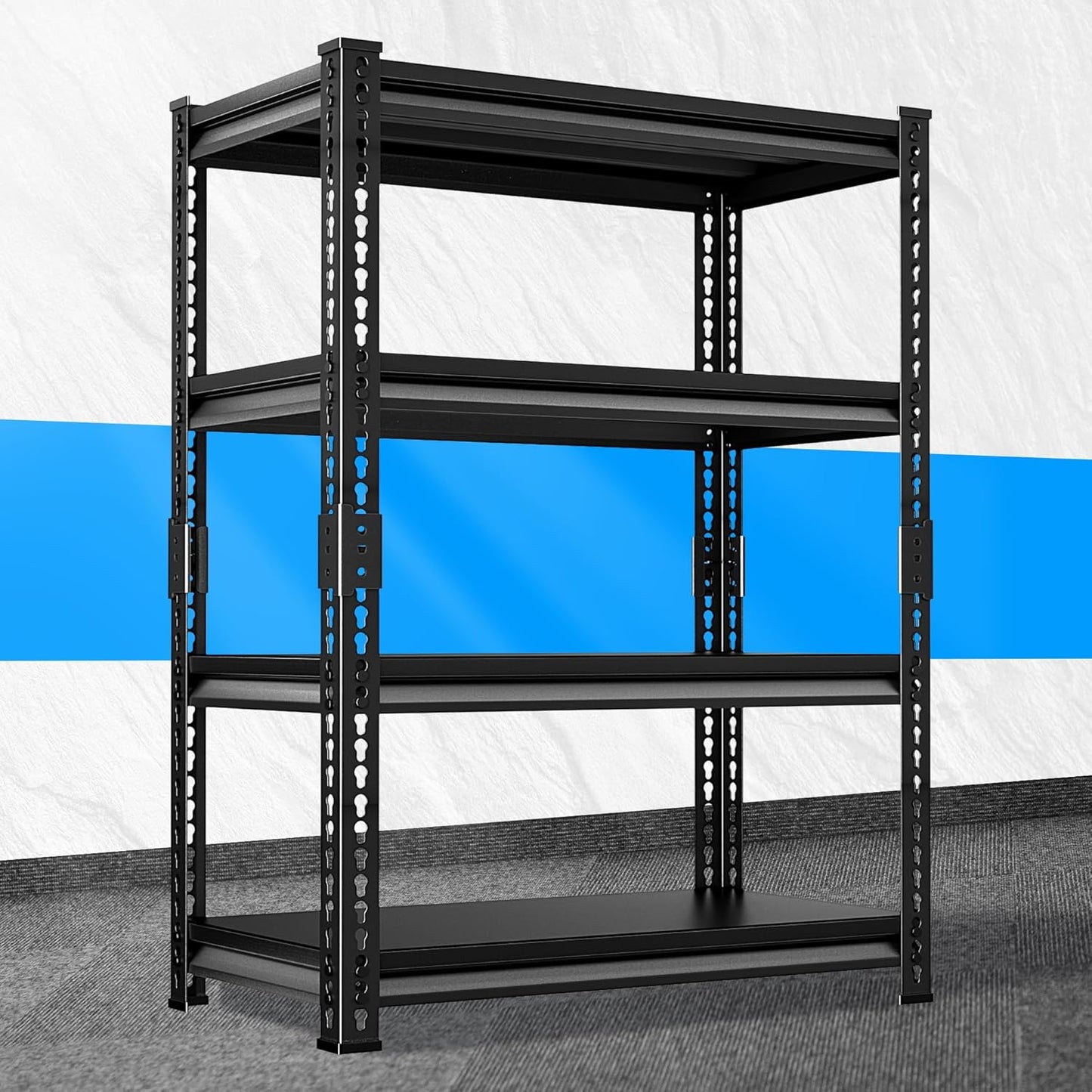 Adjustable Garage Storage Shelves, 35.4''W Garage Shelving Heavy Duty Loads 1280LBS, Metal Industrial Utility Shelf for Warehouse, Kitchen, Laundry Room,35.4" W x 15.7" D x 66" H,Black
