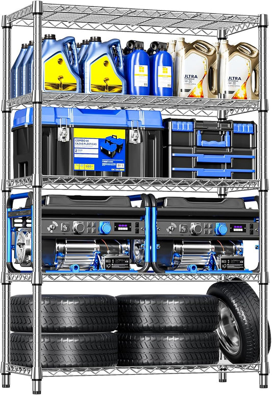 IZEUK 6 Tiers Garage Shelving Wide Storage Shelves Metal Shelves Heavy Duty Adjustable Utility Shelf Rack (Chrome, 17.7" D x 47.2" W x 82.7" H)
