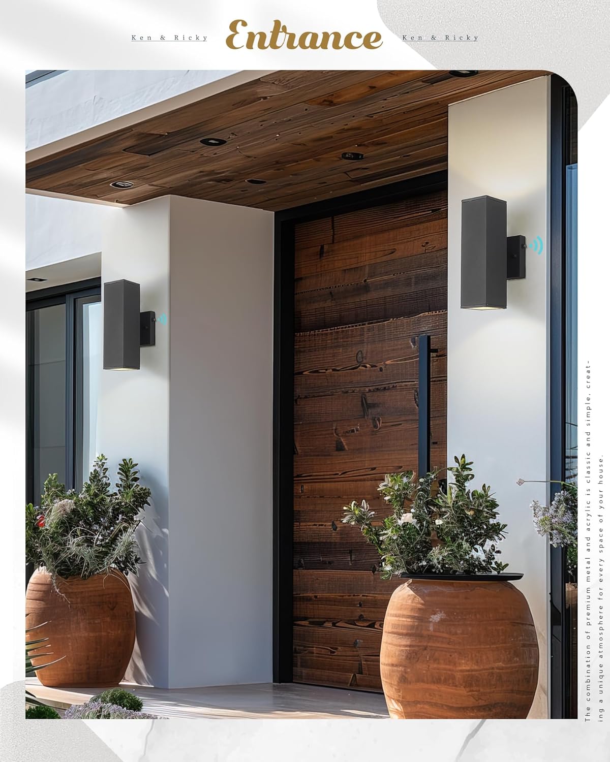 Ken & Ricky Dusk to Dawn Outdoor Lighting, Modern Exterior Wall Lights, Aluminum Waterproof, Black Up and Down Outdoor Porch Light with Glass Cover, KR3324-W-1PK-B