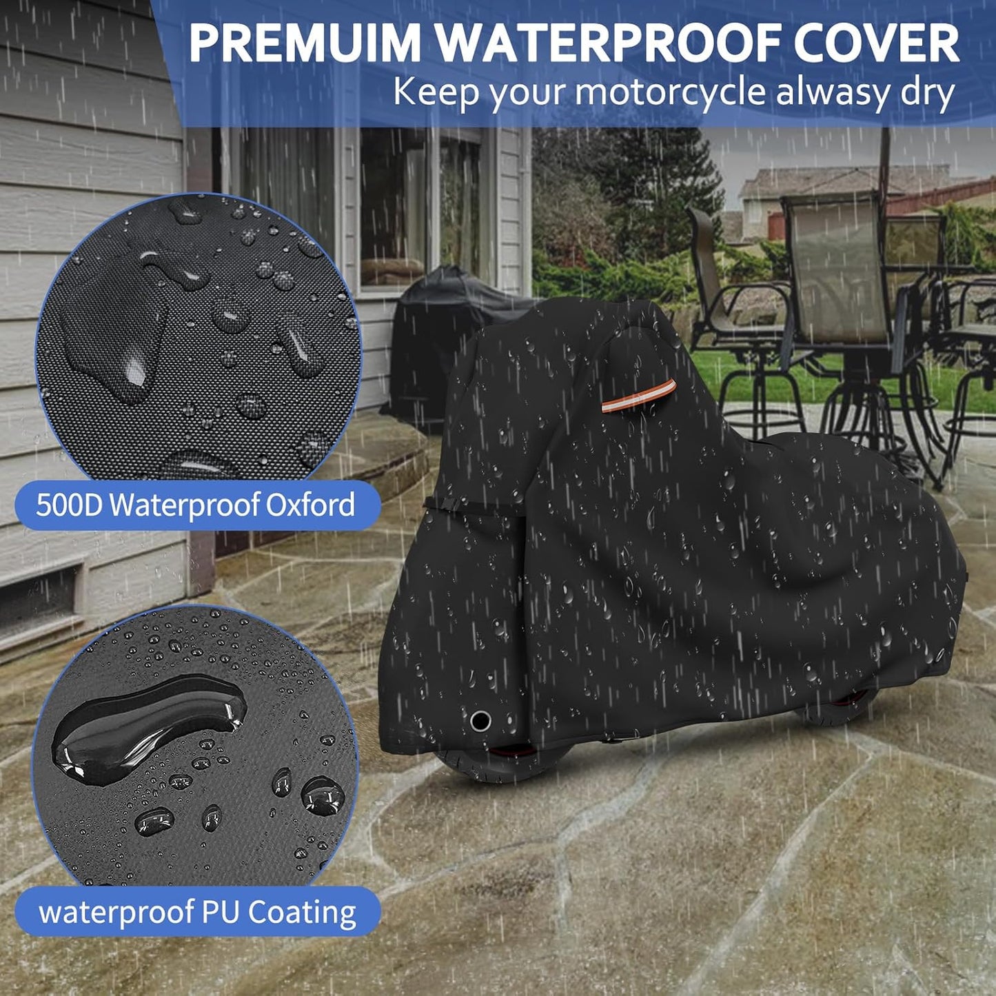 STARTWO Motorcycle Covers with Side Box Waterproof Outdoor for Harley Davidson Touring Models Road King,Road Glide,CVO Street Glide,Low Rider-ST,Electra Glide, and Most Motorcycles 108"x43"x55" Black