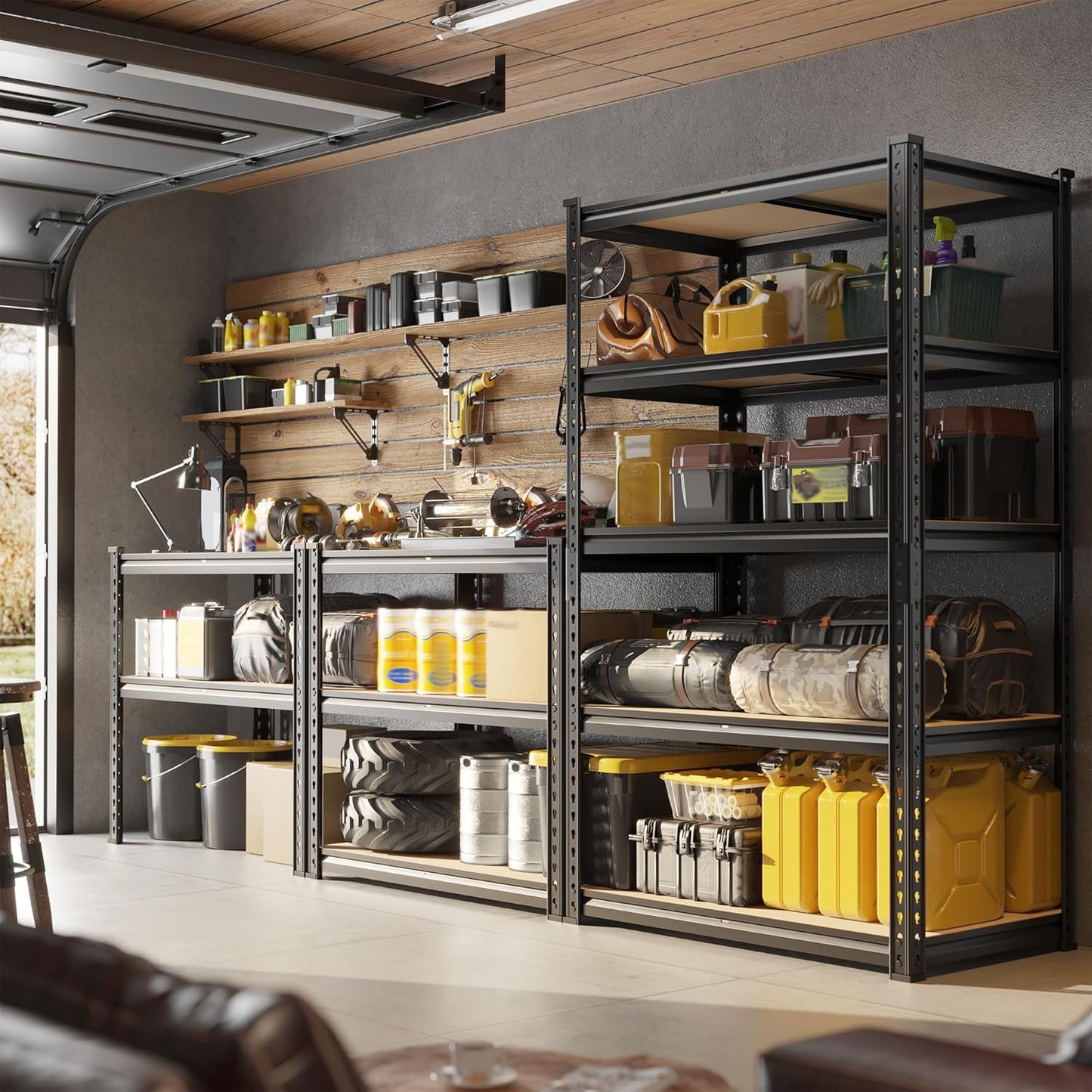 Set of 2 Storage Shelves, 27.7"W Metal Shelving 2010LBS Garage Shelving Heavy Duty Garage Shelves Adjustable Metal Shelf for Pantry Kitchen Closet Basement Warehouse 11.9"D × 27.7"W × 60"H