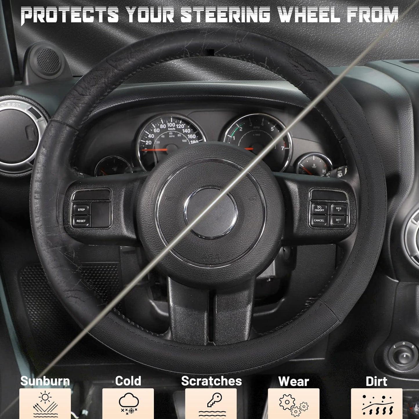 SEG Direct Car Steering Wheel Cover for F-150 Tundra Range Rover 15.5-16 inch, Black Microfiber Leather