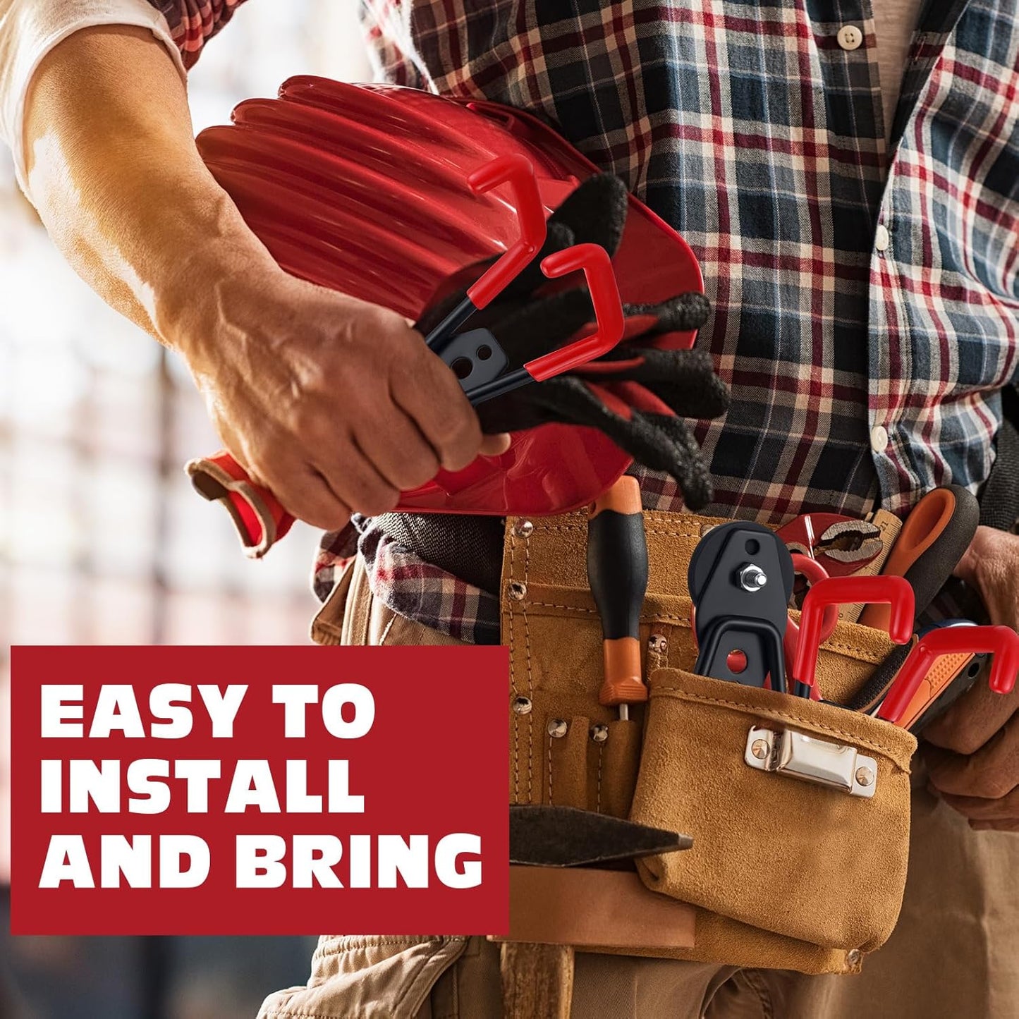 Landhoow Large Magnetic Hooks Heavy Duty Garage Magnet Hooks Strong Storage Utility Magnetic Hangers with Anti Slip Rubber Coating for Indoor and Outdoor Hanging(Red,4 Pcs)