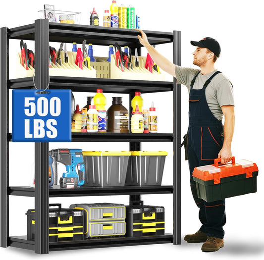 63" H Heavy Duty Garage Shelving 3000LBS Storage Shelves Adjustable 5 Tier Metal Shelving Unit, Industrial Utility Rack for Garage, Workshop, Basement, Home Office 63" H*31.5W*16D