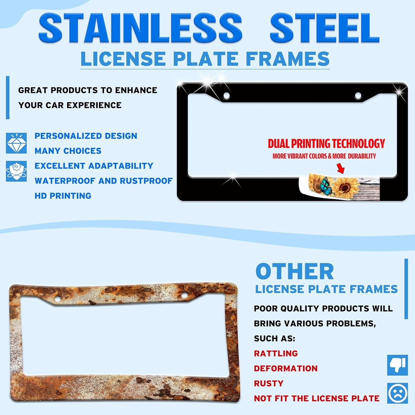 Moon Phases License Plate Frame Starry Sky Forest Moon License Plate Holder for Front or Rear Car Tags Stainless Steel Funny Car Decoration with Screws 6.3 X 12.2 in