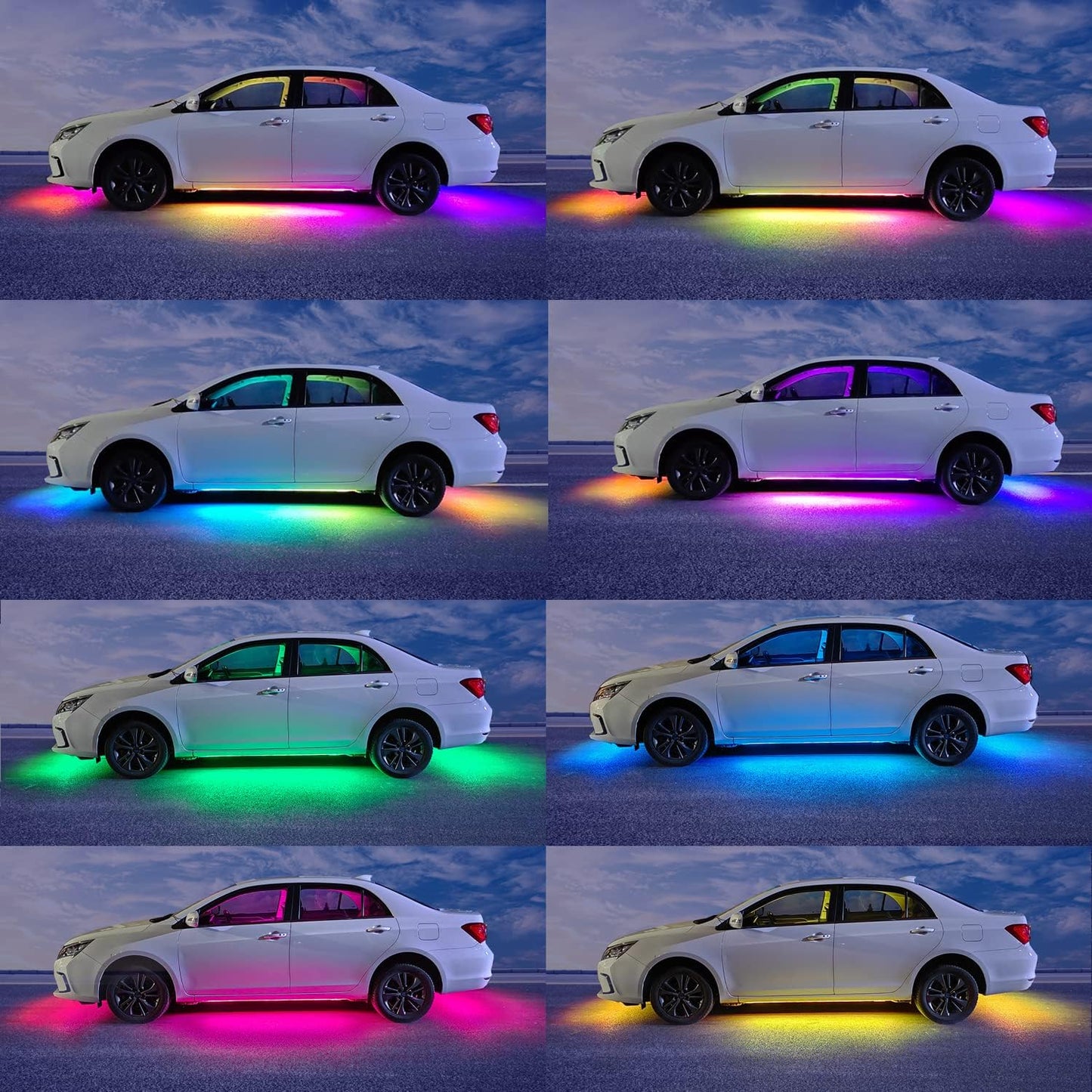 Underglow Car Lights, 252 LEDs RGBIC 4 pcs Dream Color Dancing Chasing Strip Lights with 16 Million Colors and 213 Scene Modes with App and Remote Control, 5 Music Modes for All Cars