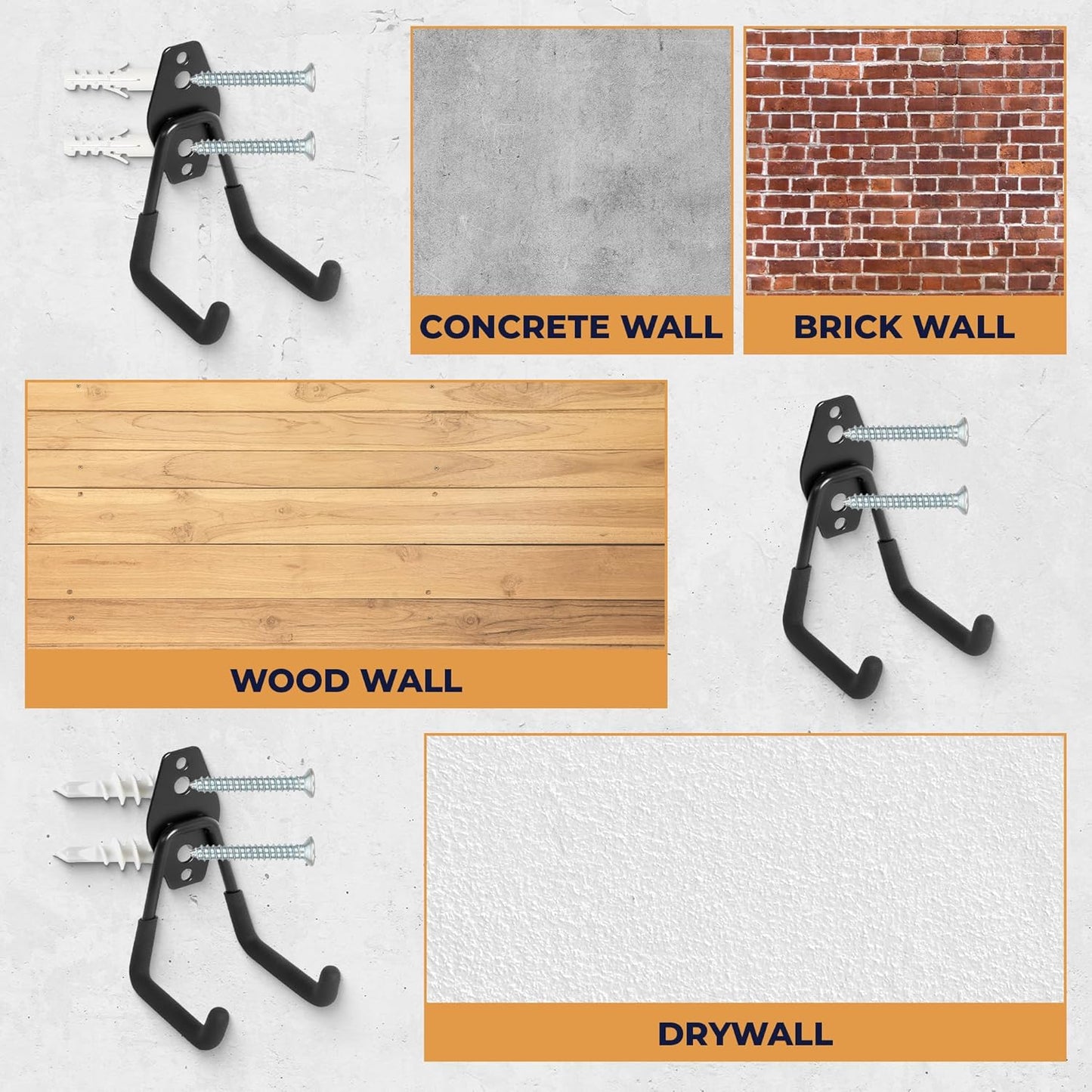 16 Pack Steel Heavy Duty Garage Hooks Storage Hooks with Anti-Slip Coating, Utility Garage Wall Mount Hanger and Organizer for Sheds, Bikes, Ladder, Rope, Broom, Shovel, Garden Power Tools, and Cords