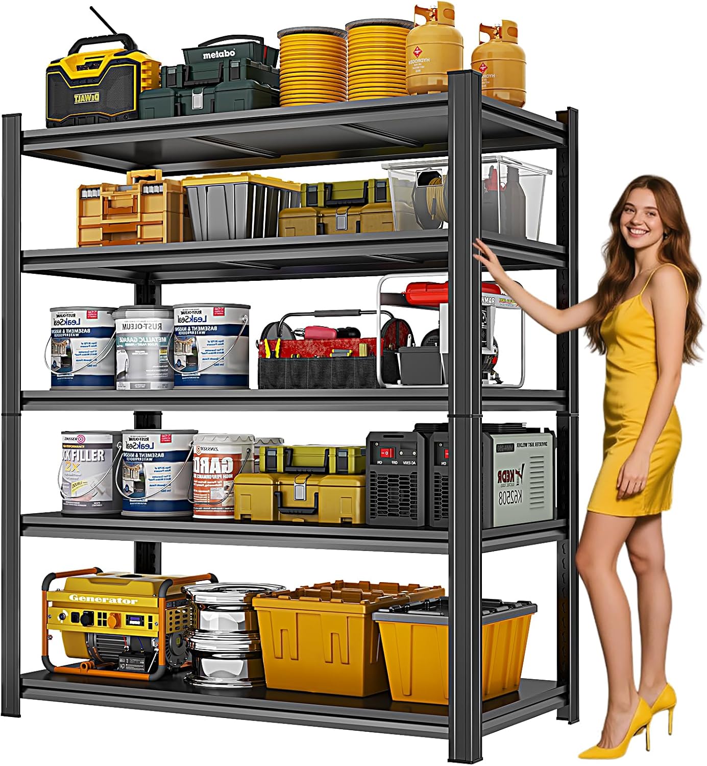 72" H Metal Garage Shelving Unit 3500LBS Metal Storage Shelves 5 Tier Adjustable Shelving Unit Garage Shelves for Kitchen Warehouse Pantry Basement, 71.2" H x 39.4" W x 13.8" D, Black