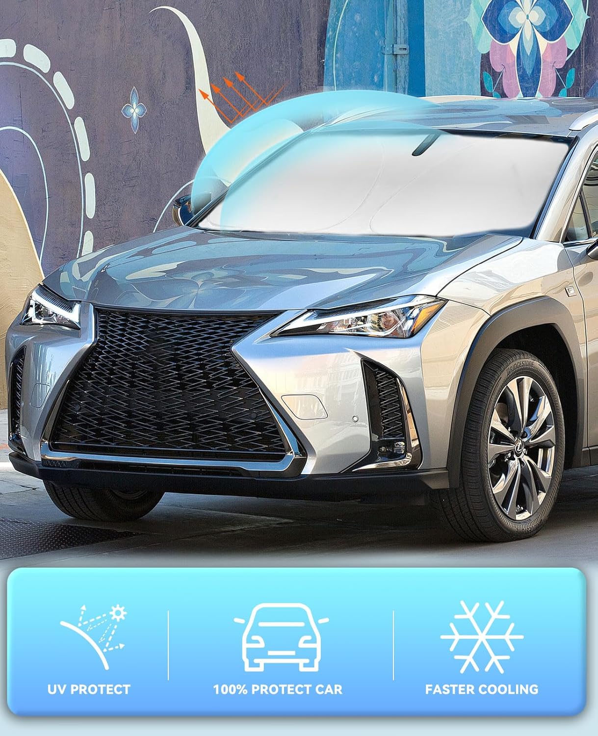 Sun Shade for UX Windshield Sunshades for 2019-2023 2024 2025 2026 Lexus UX SUV Windshield Cover 240T Double Layer Front Window Shields Protector Sun Visor Blocks UV Rays Car Interior Cool Accessories