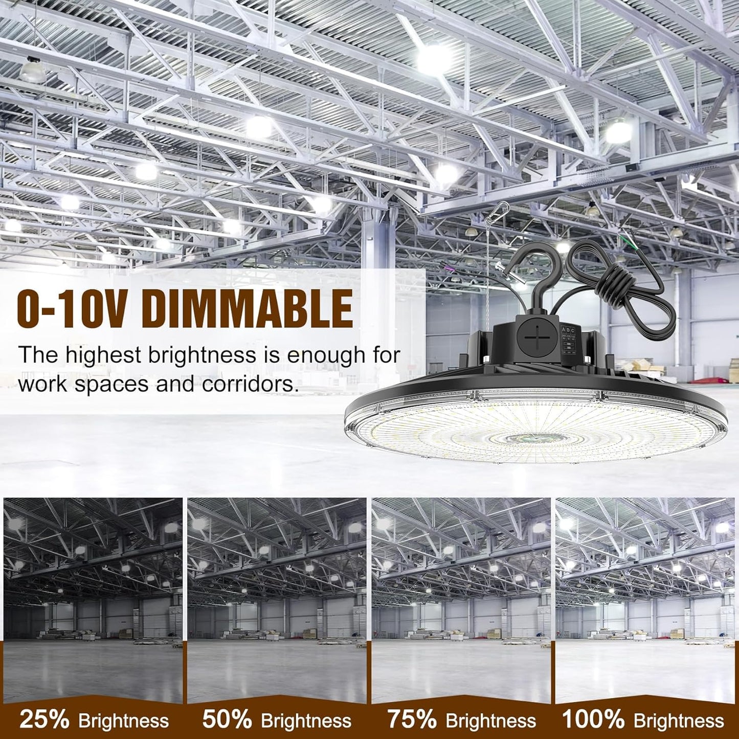480V UFO LED High Bay Light 240W 200W 150W Adjustable, UL DLC Listed Dimmable High Bay LED Shop Lights 3000K 4000K 5000K, IP65 Waterproof Commercial Bay Lighting for Warehouse Factory