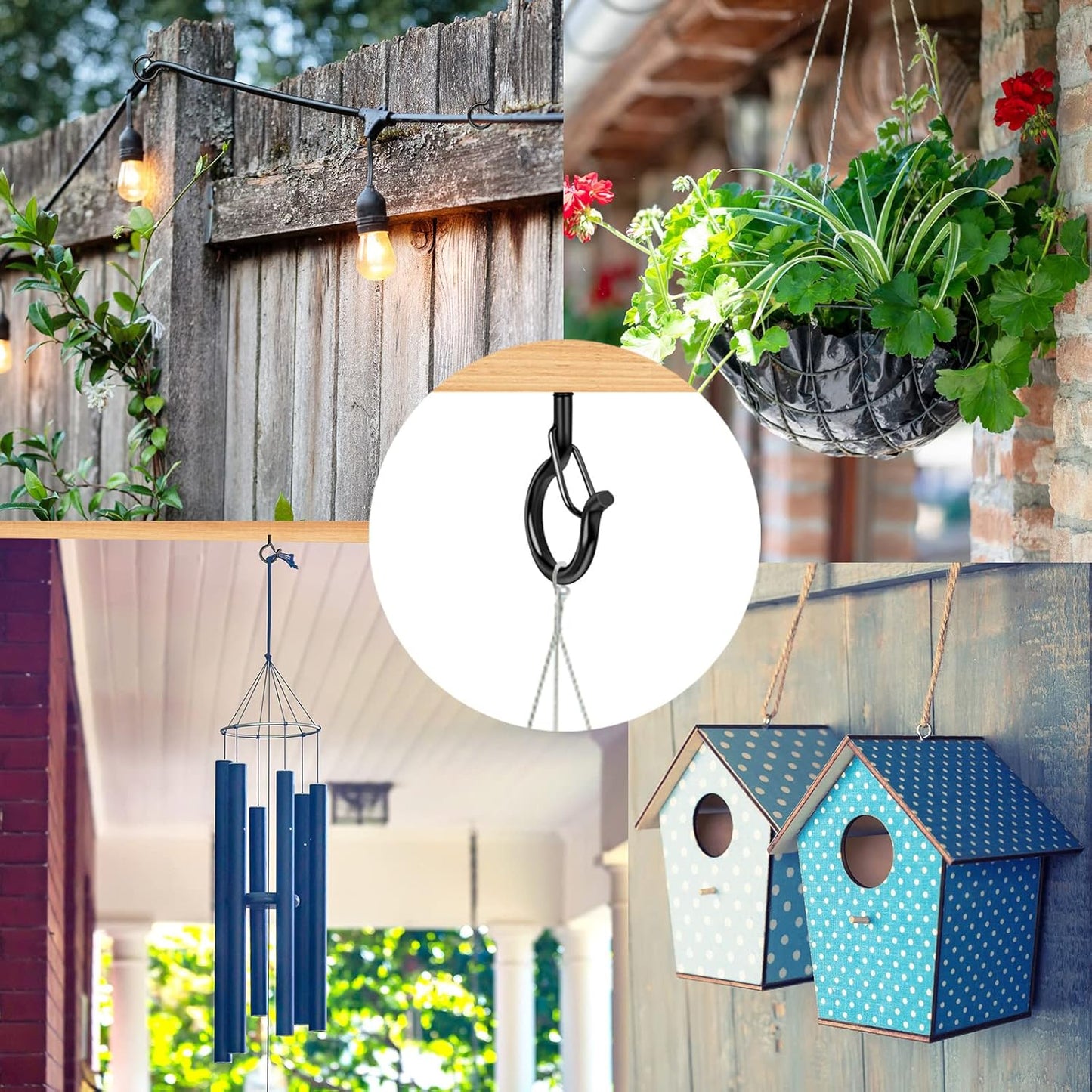 96 PCS Q-Hanger Hooks, Screw Hooks for Outdoor String Lights, Safety Buckle Design Cup Eye Hook for Hanging Christmas Lights, Plants, Mounted on Wall Ceiling, Include 1 Wing Nut Driver, Black