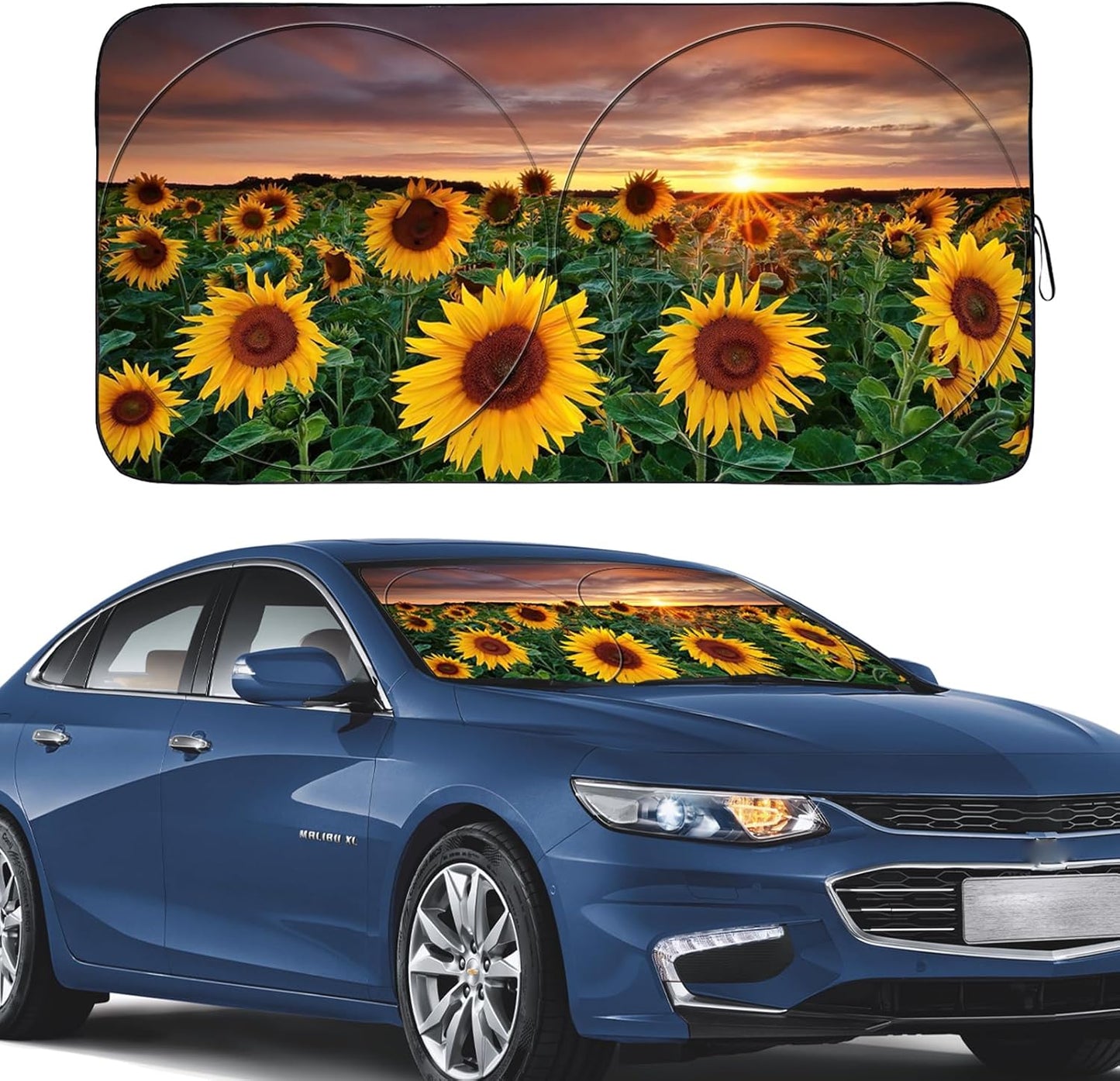 Gven Sun Shade for Car Windshield, Foldable Sunflower Vehicle Sun Visor for Car Windshield Sun Shade Heat Reduction Blocks UV Rays Fits Small Sedans, Mini SUVs, Hatchbacks (Sunflower, L)