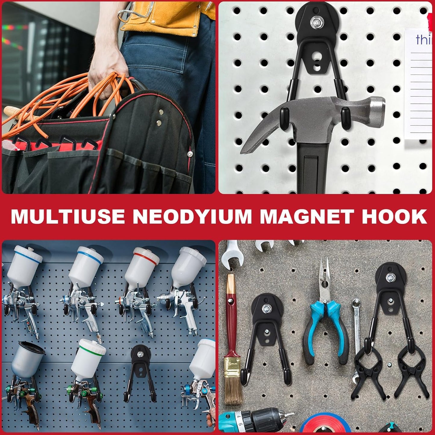 Landhoow Large Magnetic Hooks Heavy Duty Garage Magnet Hooks Strong Storage Utility Magnetic Hangers with Anti Slip Rubber Coating for Indoor and Outdoor Hanging(Black,10 Pcs)