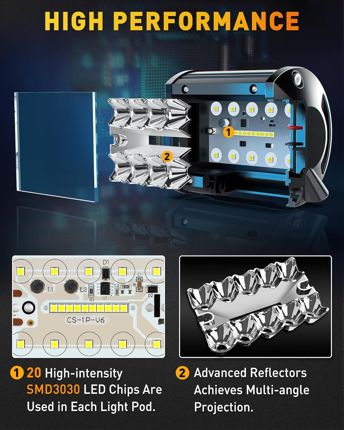 NAOEVO 4 Inch LED Pod Lights, 360W 36,000LM LED Fog/Driving/Off Road Lights with Spot Flood Combo, Cube Pods for Truck Boat ATV UTV Pickup, 6 Pcs (White)