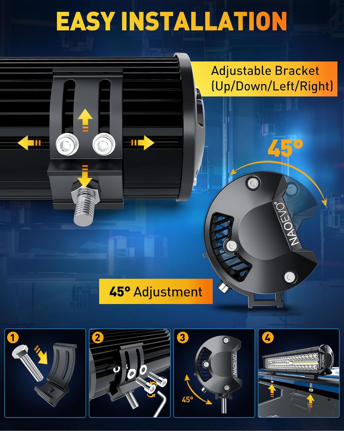 NAOEVO 12 Inch LED Light Bar, 300W 30000LM LED Offroad/Driving/Fog Lights with Wiring Harness Kit, Spot Flood Work Lights for Truck UTV ATV Golf Cart Boat, 1 Pc (White)