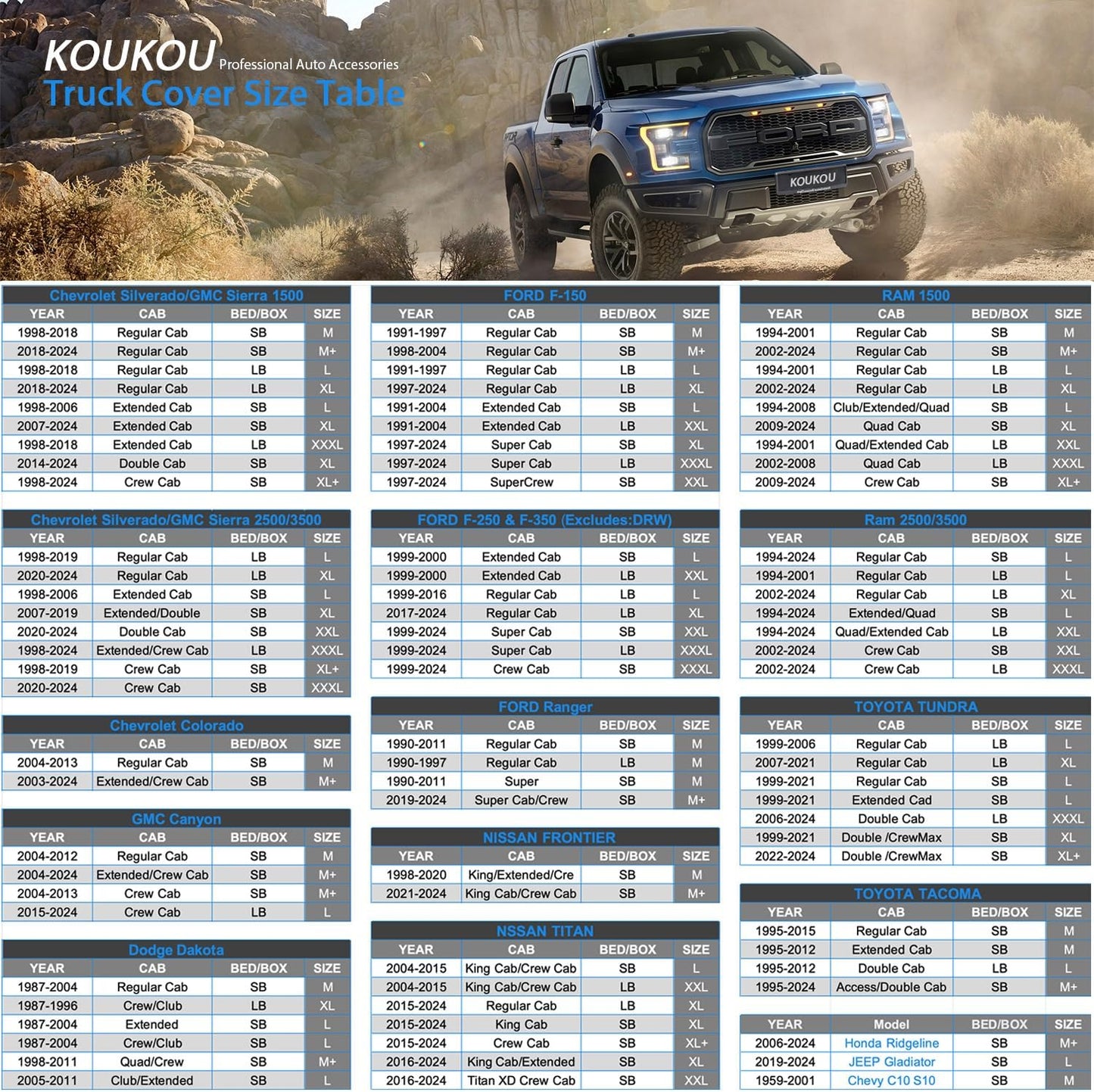 KouKou Truck Cover Waterproof All Weather, 6 Layers Full Pickup Outdoor Cover Length up to 232 inches,Universal Fit Toyota Tacoma, Chevy Silverado, GMC Sierra, Dodge Dakota etc.