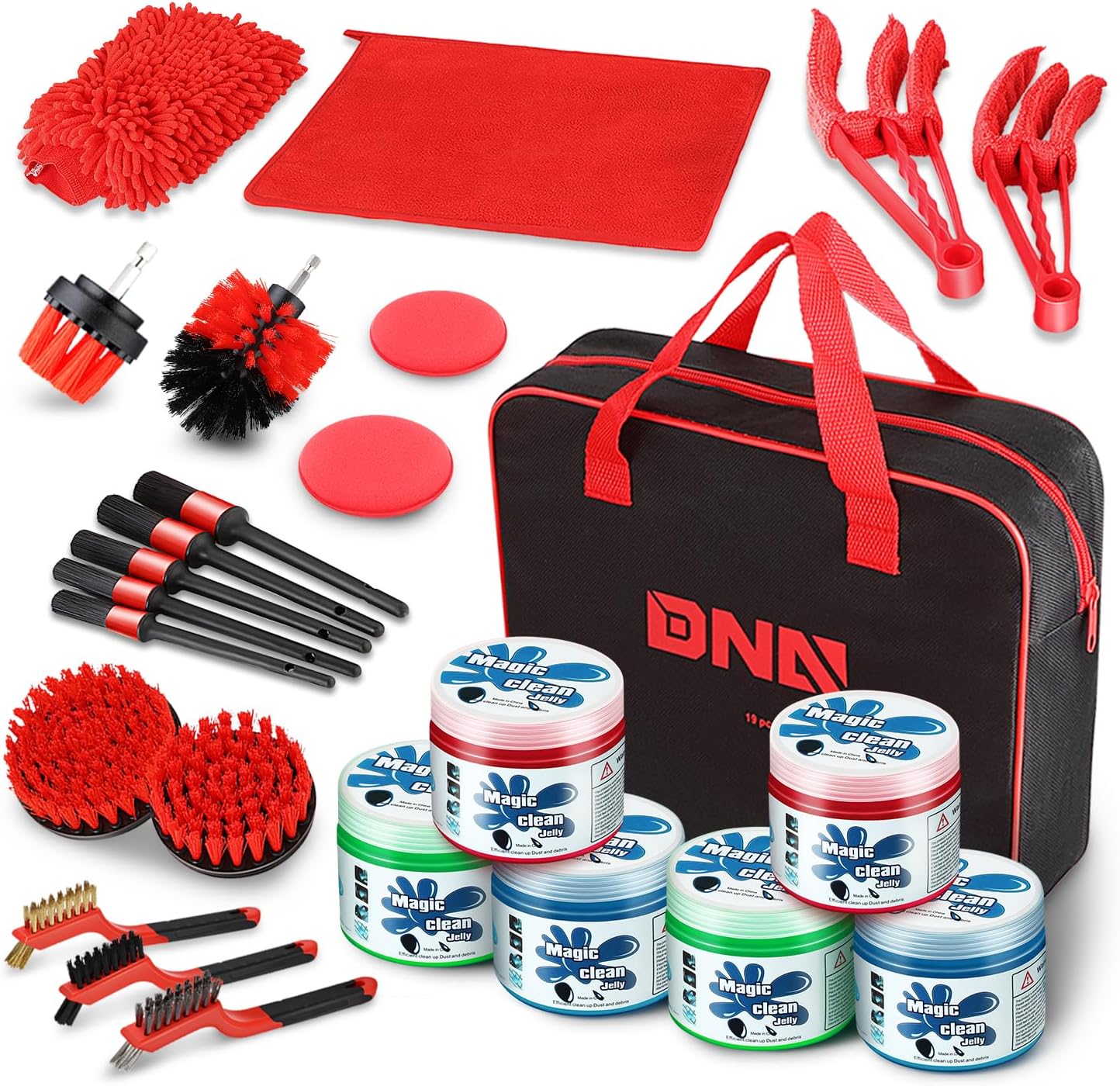 DNA MOTORING 25pcs Car Detailing Brush Set, Car Detailing Kit, Interior Kit with Drill Brush Set, Windshield Cleaning Tool, Professional Car Care kit for Interior & Exterior, Wheel, TOOLS-00278-A
