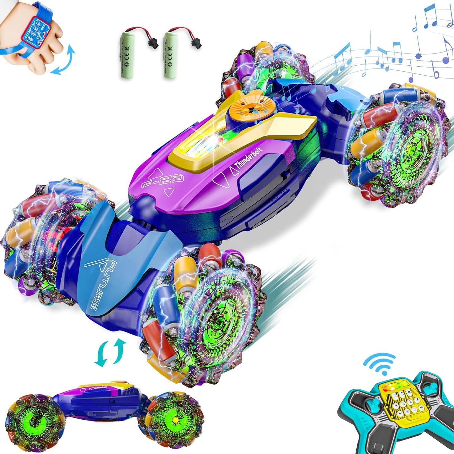 Gesture Sensing RC Stunt Car,Remote Control Car Toys for Ages 5-7-13,with Lights Music Spray,4WD 360° Spins All Terrains Kids Toys RC Cars,3-6 Year Old Boy Birthday Gift & 3-12 Best Gift for Kids