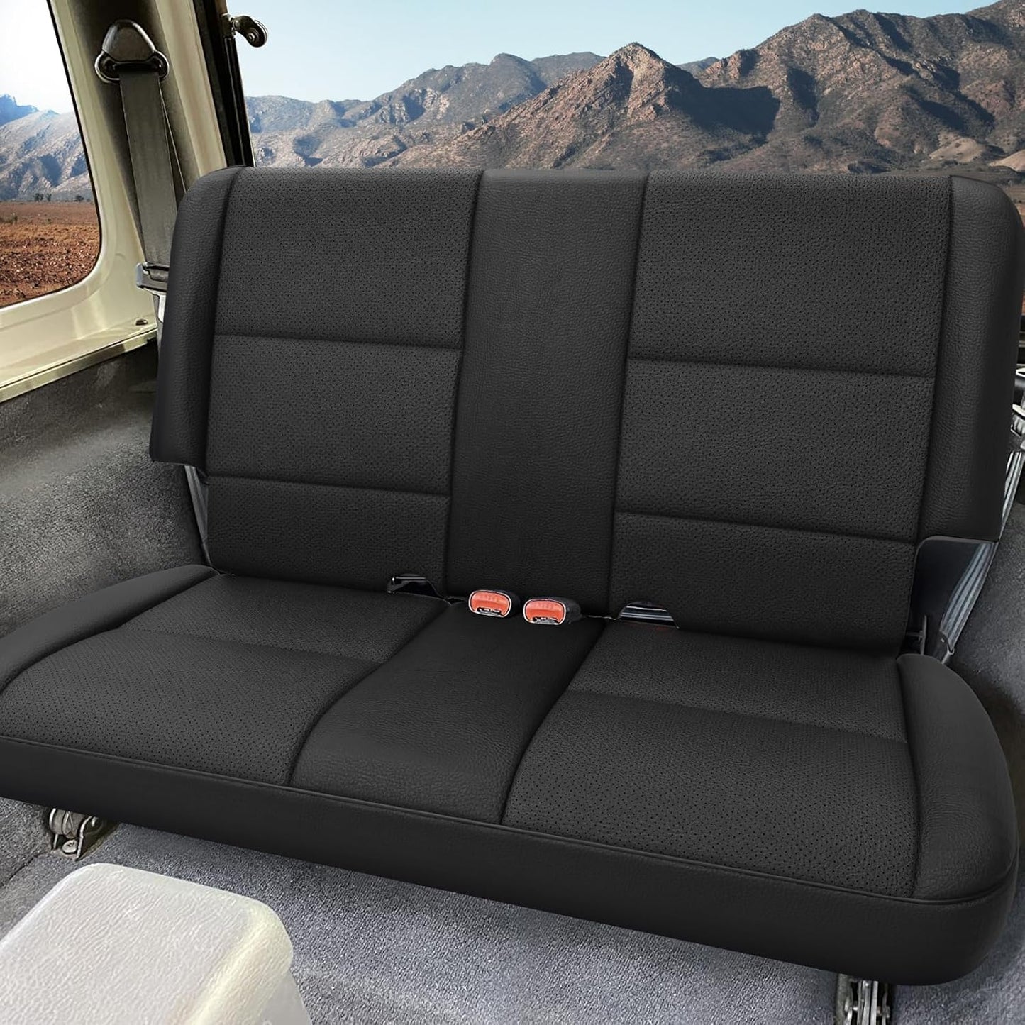 GIANT PANDA Full Set Car Seat Covers Customized Jeep Wrangler TJ Rubicon Sahara Sport X Unlimited 2003 2004 2005 2006, Faux Leather (Black)