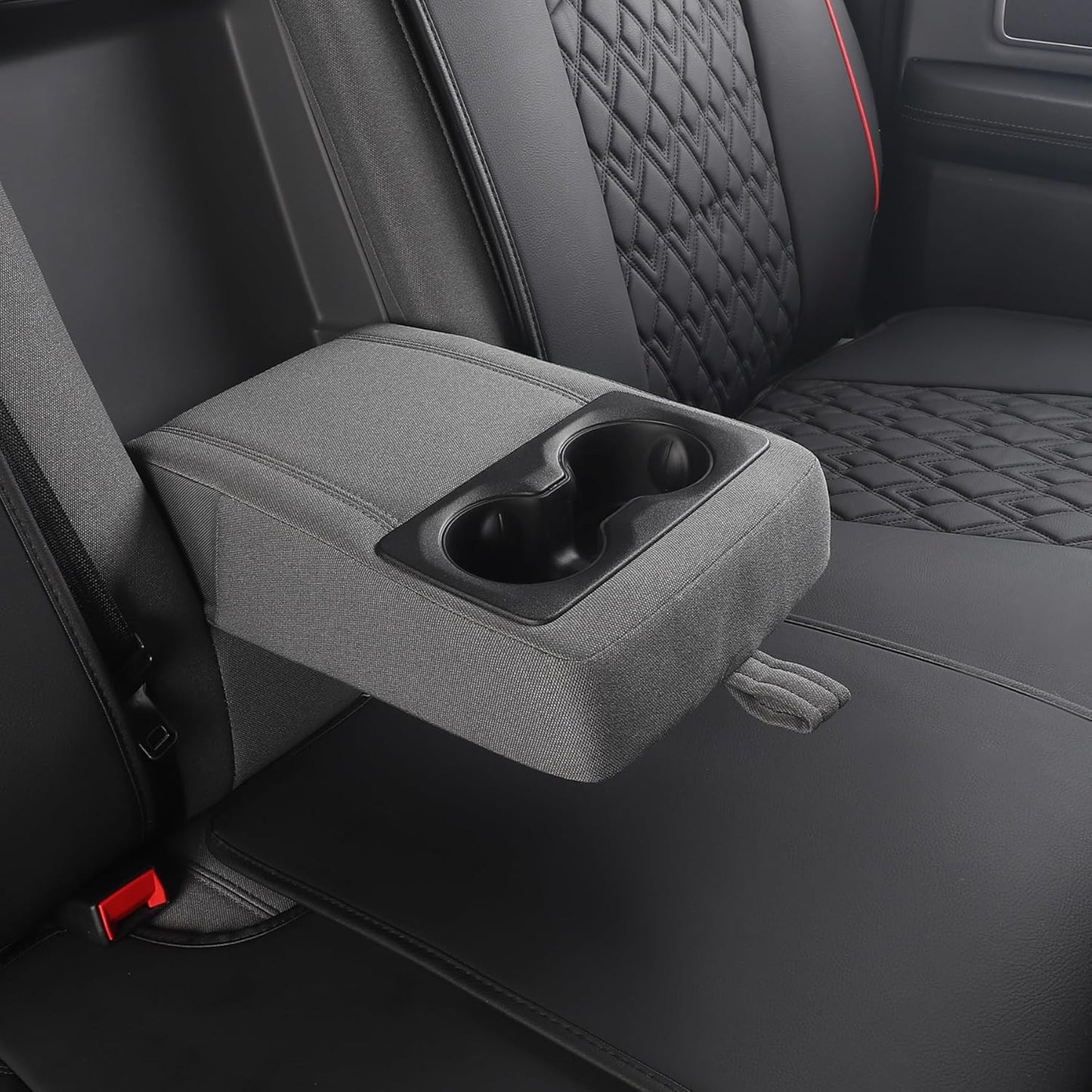 JOJOBAY Car Seat Covers for Dodge Ram,Fit 2009-2025 1500/2500/3500 HD Pick-up Truck,Crew,Regular,Quad,Mega Cab,Waterproof Synthetic Leather Seat Covers (Rear Seat Cover,BlackRed)