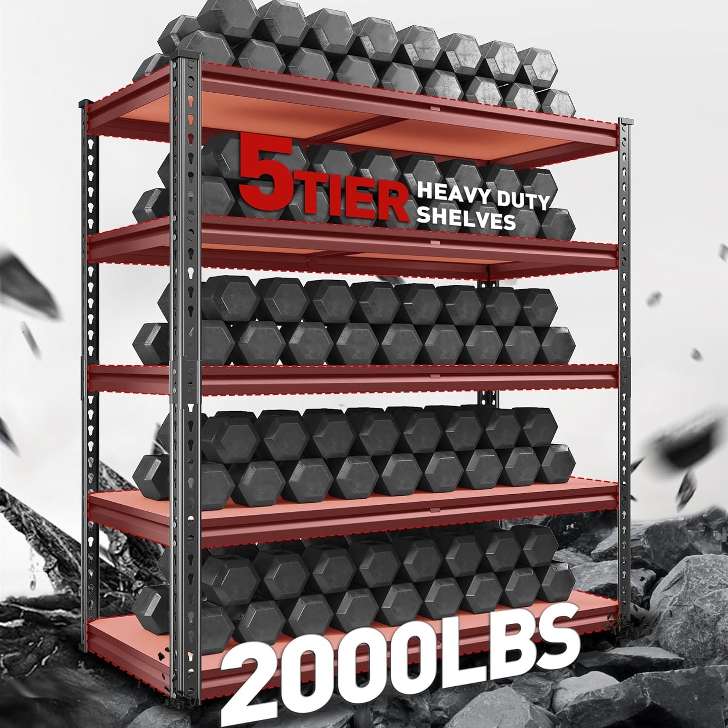 REIBII 2000LBS Garage Shelving Heavy Duty 72''H Storage Shelves 5 Tier Heavy Duty Shelving, Adjustable Metal Shelves for Basement Pantry 35.5" W x72 H x 15.8" D, 4 Pack