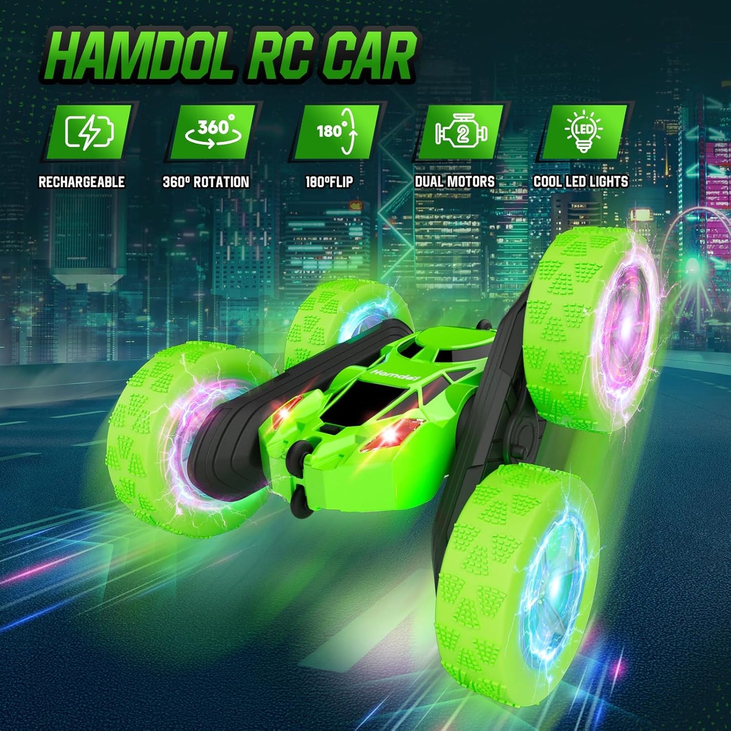 Remote Control Car, 360° Rolling Rotating 2.4GHz 4WD RC Cars for Kids, Boy Toys Age 6 7 8 9 10 Years Old, RC Crawlers for Boys Girls Birthday-Green