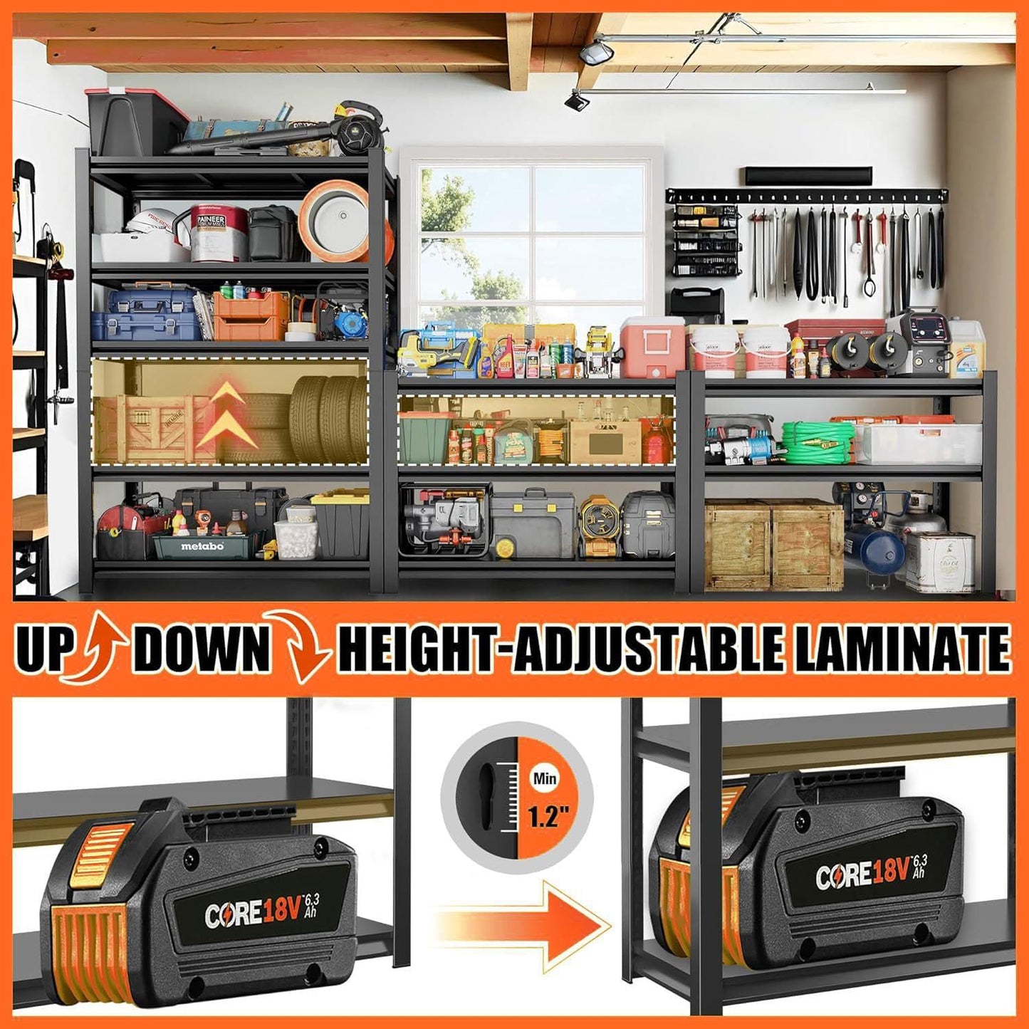 Garage Shelving Metal Storage Shelves 3500LBS Heavy Duty Shelf 5-Tier Adjustable Garage Shelving Units for Basement, Commercial, Warehouse, Industrial, Black