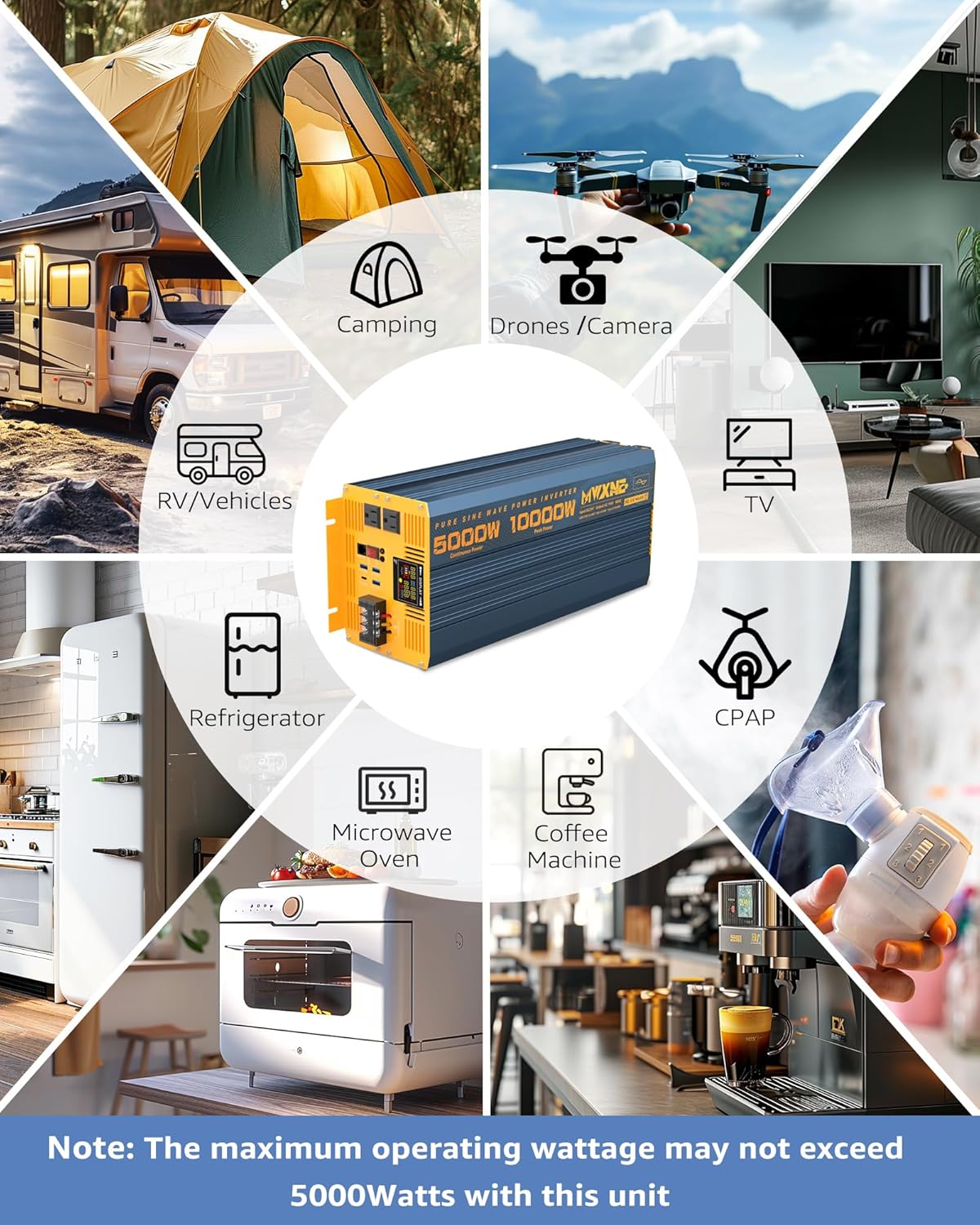 5000 Watt Power Inverter Pure Sine Wave 24V DC to 110V 120V 10000W Peak Heavy Duty Inverter with Remote Control and LED Display, 4 USB/Type-C Ports & 2 AC Outlets Car Charger for Vehicles RV