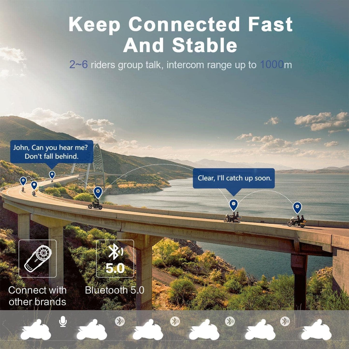 Fodsports FX6S Motorcycle Helmet Bluetooth, 1000m Motorbike Intercom Bluetooth, 6-Way Motorcycle Helmet Communication System/Voice Dial/Universal Pairing/FM Radio (1 Pack FX6S with LED)