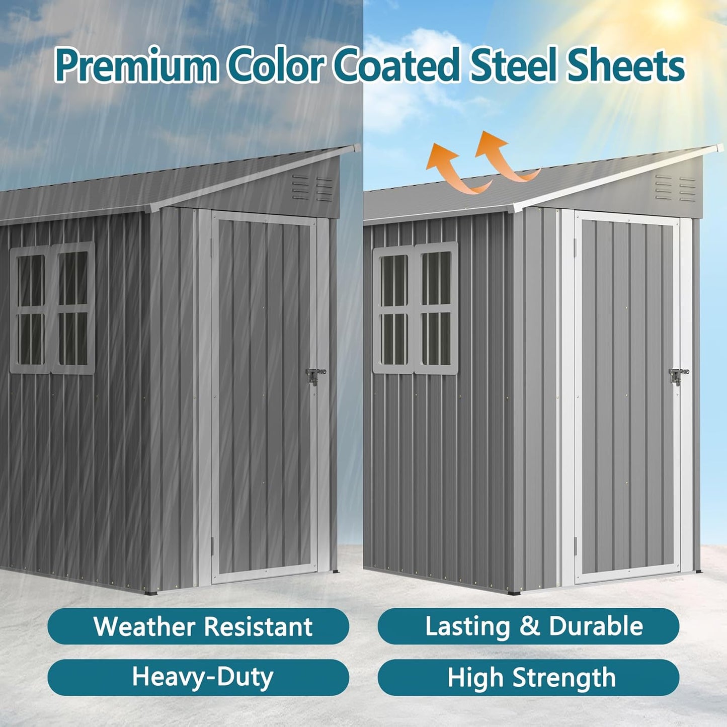 4x10 Ft Outdoor Metal Shed, Heavy-Duty Storage Shed with Floor Kit for Tools and Bikes, Lean to Shed with Left/Right Door and 2 Windows