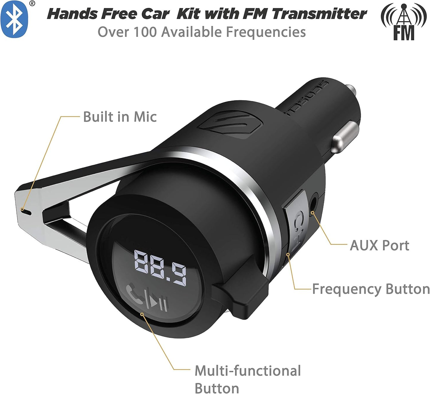Scosche BTFMPD3SR-SP1 Universal Bluetooth Hands-Free Car Kit with Digital FM Transmitter and 20-Watt USB-C PD + 12W Type-A Charging Ports