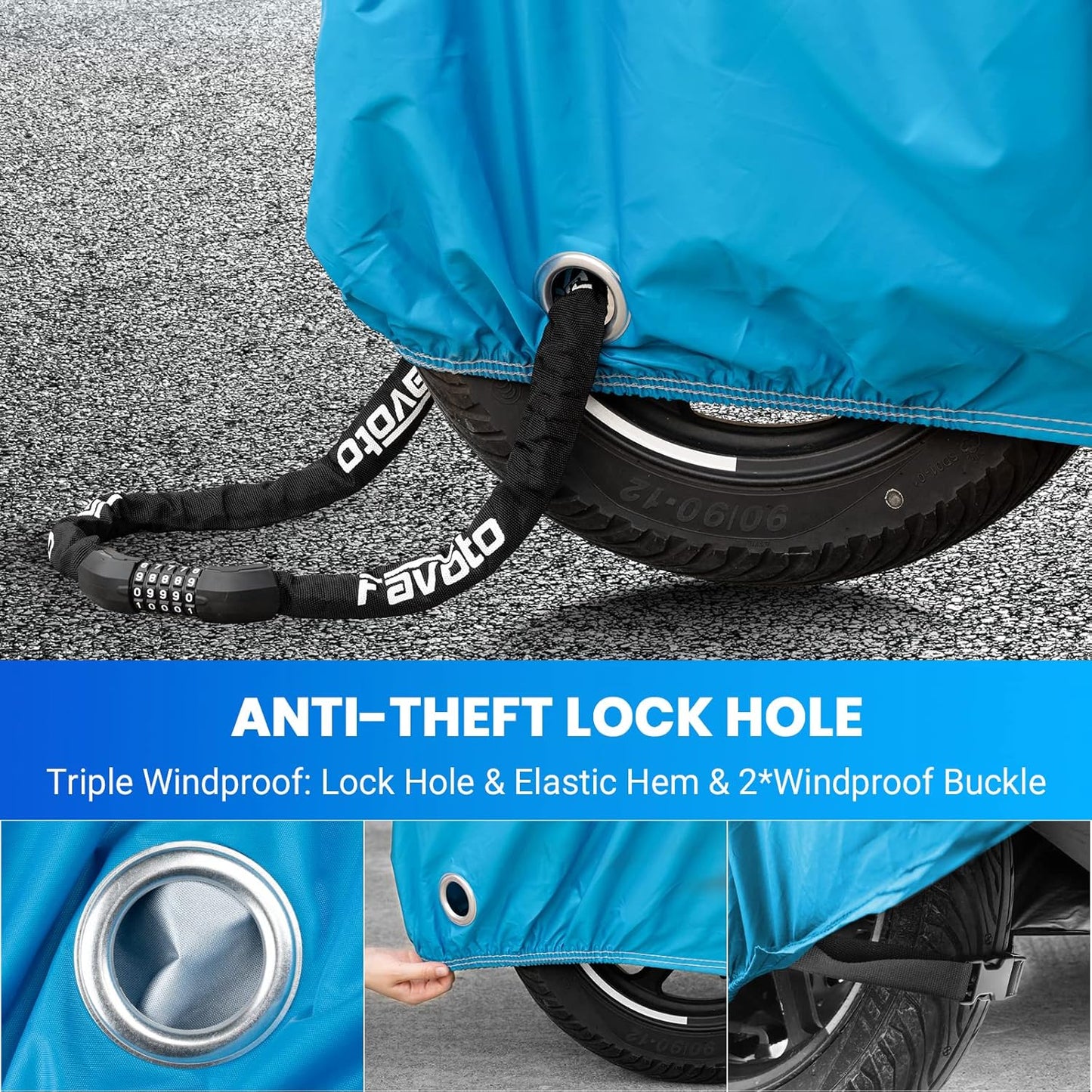 Favoto Motorcycle Cover 96.5 inches Length All Season Universal Weather Waterproof Rain Sun Outdoor Protection Night Reflector with Lock-Holes & Storage Bag Motorbike Vehicle Cover